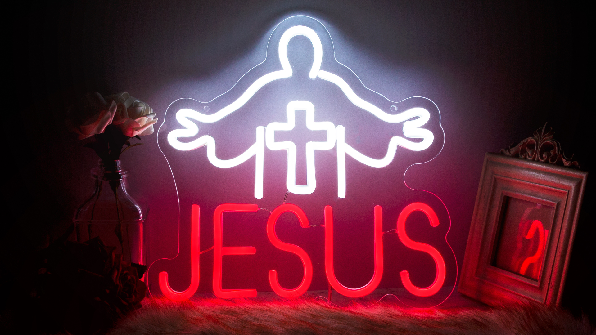 Amazon.com: Moodlion Cross Jesus Christmas Neon Sign For Wall