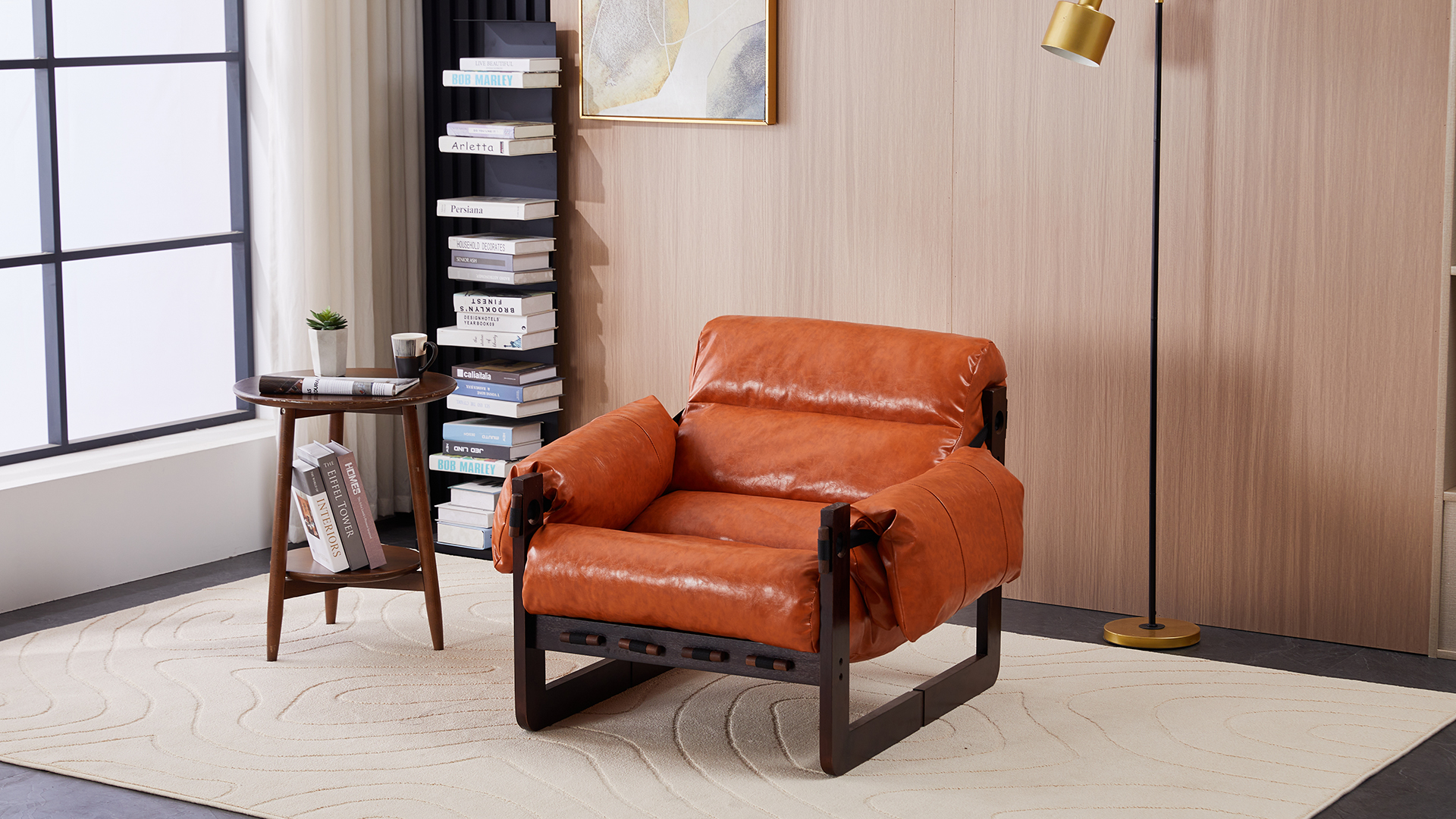 Sillón Plegable Cuero Retro Naranja miniatura 7