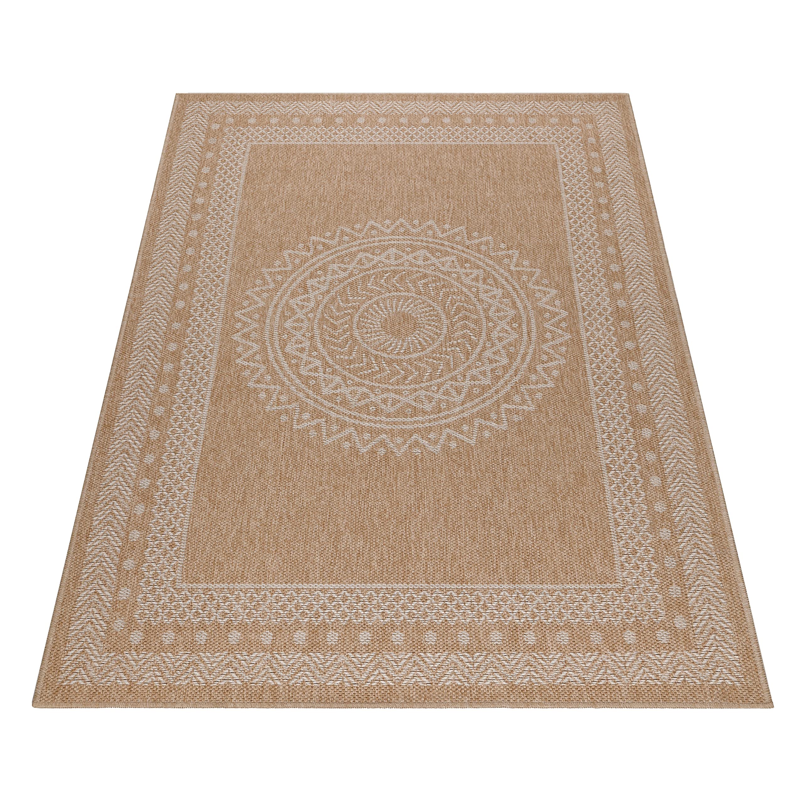 HomebyHome Alfombra Exterior Interior 140 x 200 cm Beis-4 Resistente a la Intemperie, Impermeable - Alfombra de Cocina de Tejido Plano, Unicolor - Alfombras Exterior para Terraza, Balcón y Jardín