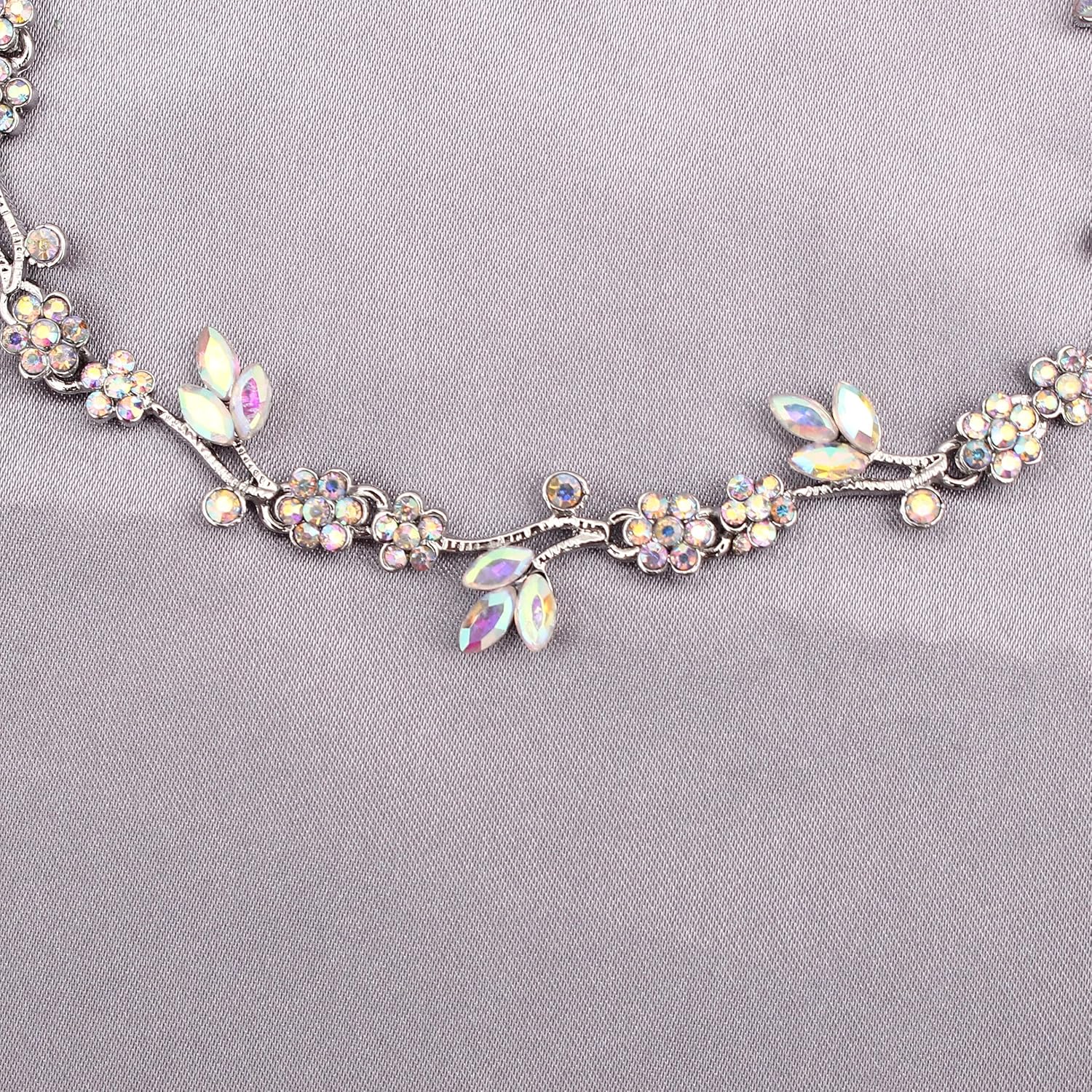 Brides Bridesmaid Flower Leaf Choker Necklace Dangle Earrings Link Bracelet Austrian Crystal Wedding Jewelry Set for Prom Costume Party Accessories for Woman - Image 7