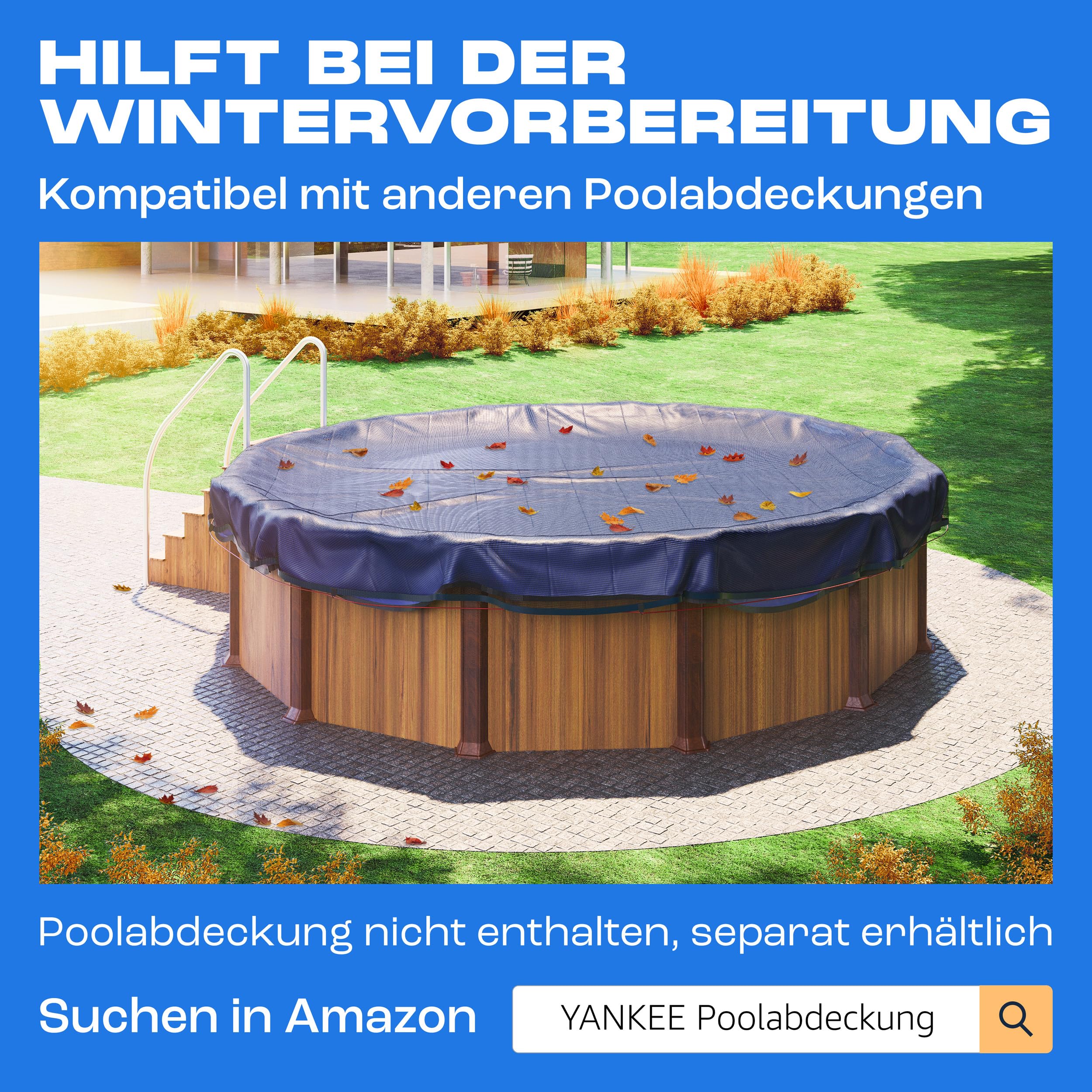 Yankee - Runde Pool Laubschutznetz 850 cm, 0,4 cm Masche, Schutznetz für Aufstellpools, hält Blätter & Schmutz fern, reißfeste Anti-Verstopfungs-Mesh