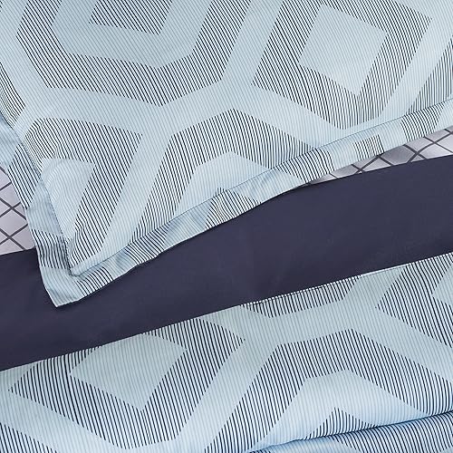 Vista 4 de Serta Simply Clean Skyler - Juego completo de edredón de 7 piezas geométricas en una bolsa, con sábanas y funda de almohada para todas