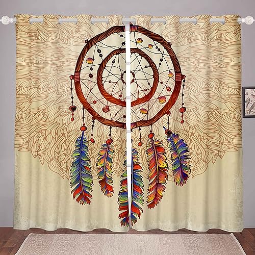 Cortinas de atrapasueños para dormitorio, cortinas bohemias de atrapasueños para dormitorio, cortinas de ventana de estilo bohemio, cortinas de