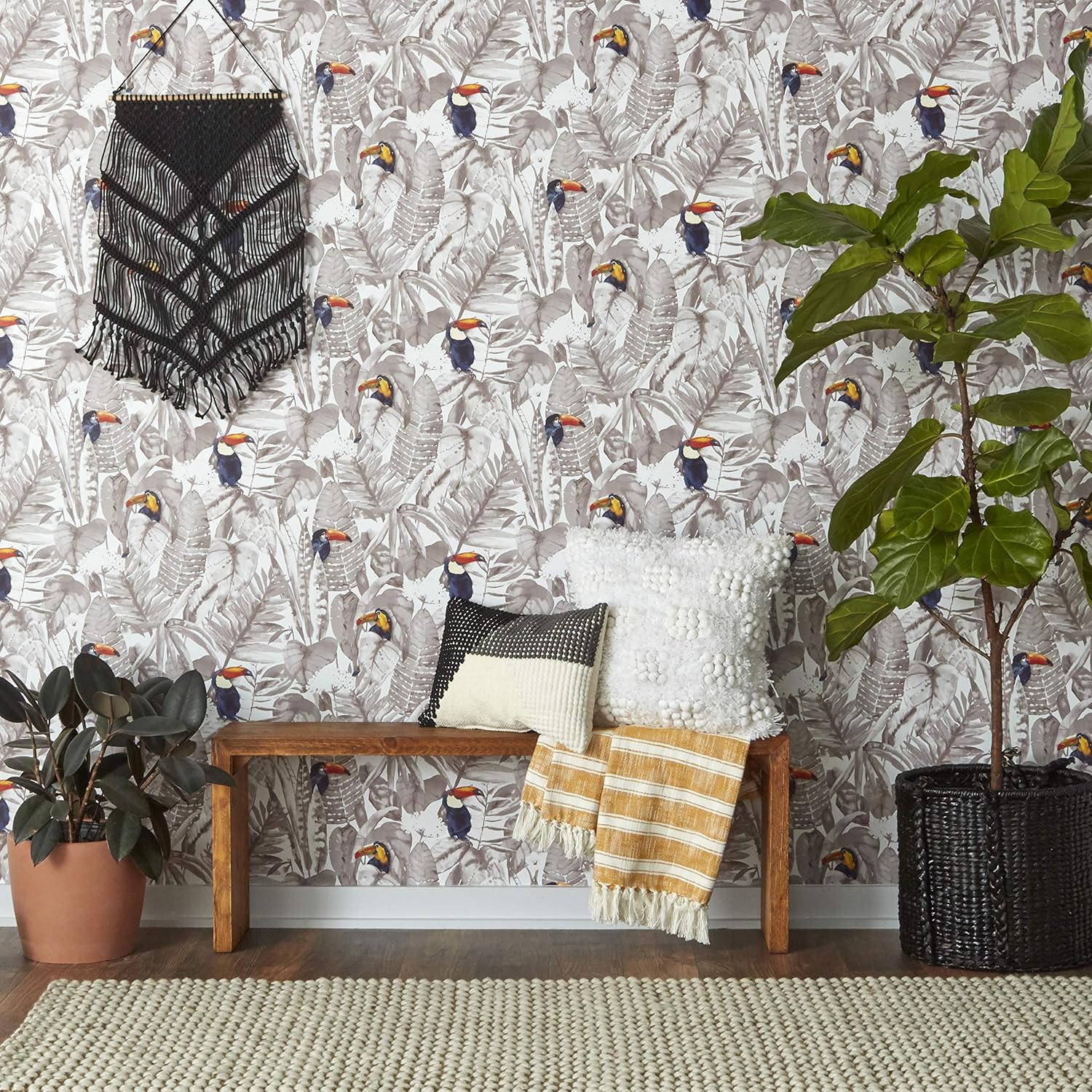 Tempaper Newspaper Toucan Removable Peel and Stick Wallpaper, 20.5 in X 16.5 ft, Made in the USA