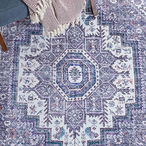 Miniatura 8 de SAFAVIEH Alfombra lavable Tucson Collection - 6 x 9 pies, beige y gris, antideslizante, ideal para zonas de alto tráfico en sala de estar,