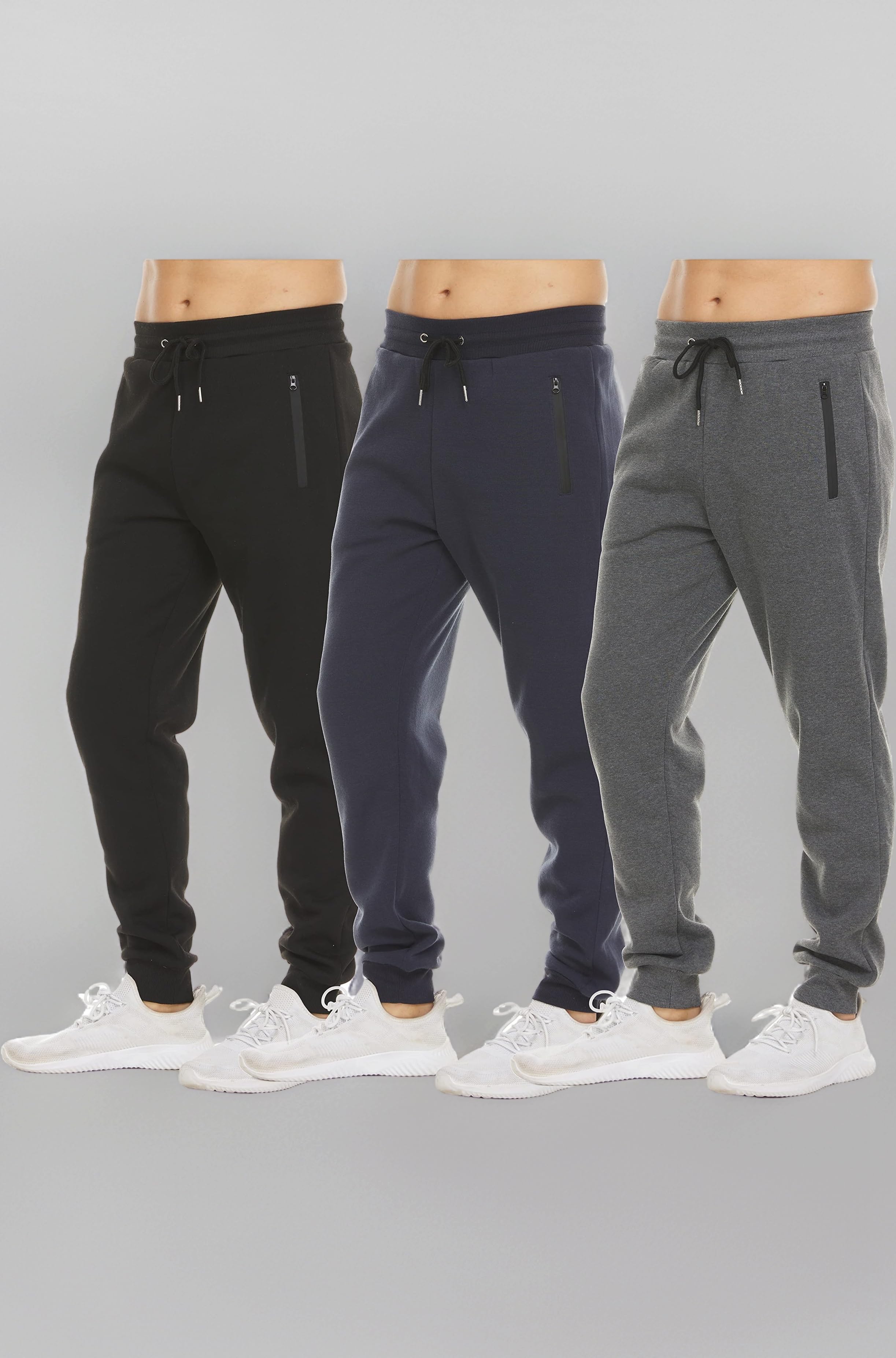 PURE CHAMP Mens Sweatpants 3 Pack Fleece Active Athletic Workout Jogger Sweatpants for Men with Zipper Pocket Size S-3XL