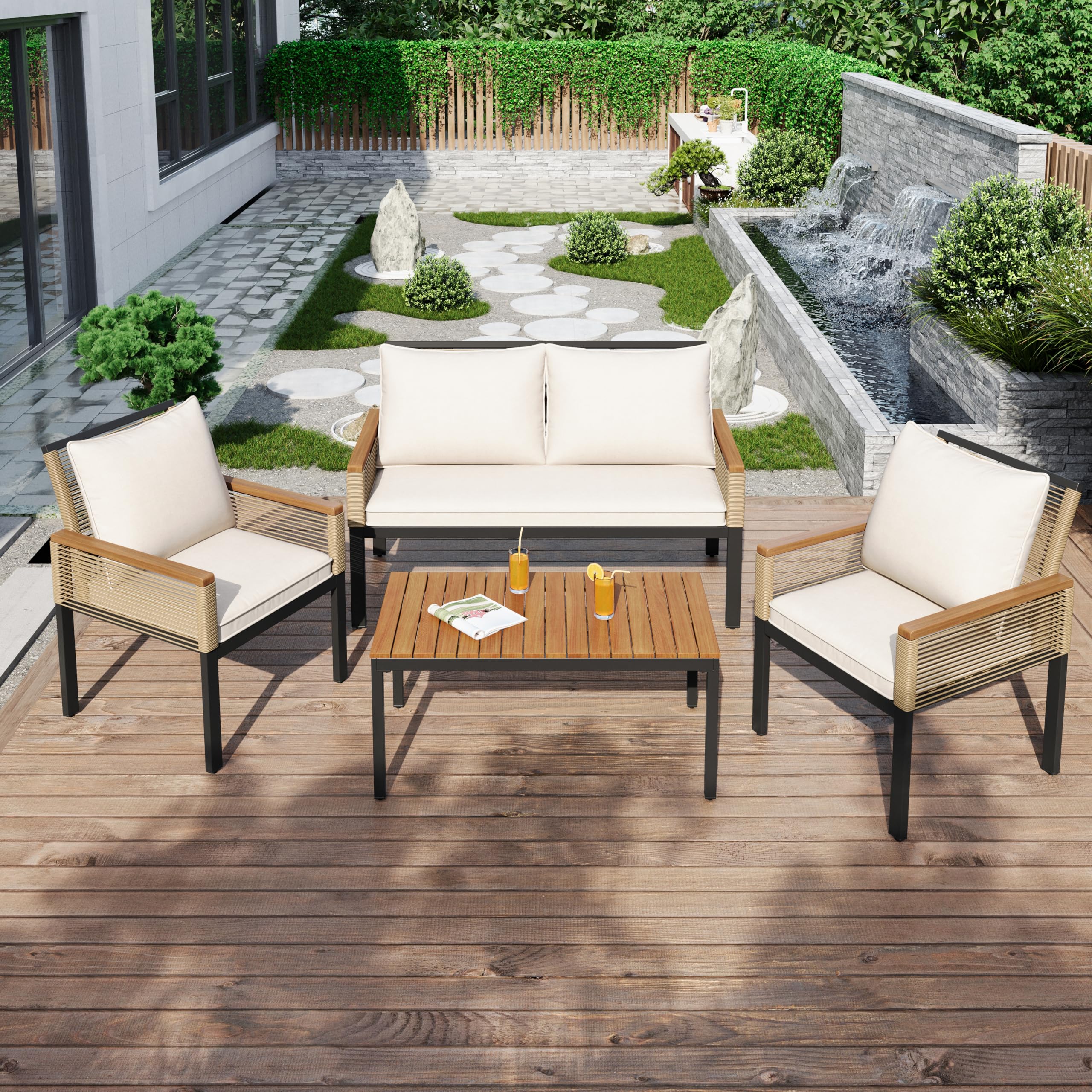 Set da giardino con divano reclinabile modulare da giardino 3 pezzi con tavolino Set da giardino con divano reclinabile modulare da giardino 3 pezzi con tavolino
