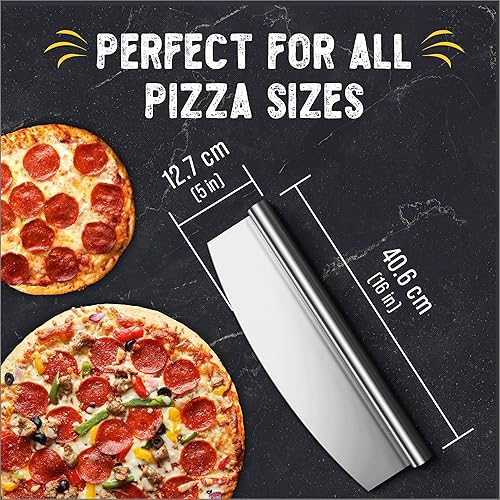 Miniatura 4 de Checkered Chef Balancín de cortador de pizza cuchillo Mezzaluna de 16 pulgadas con cubierta de cuchilla cortador y raspador de pizza