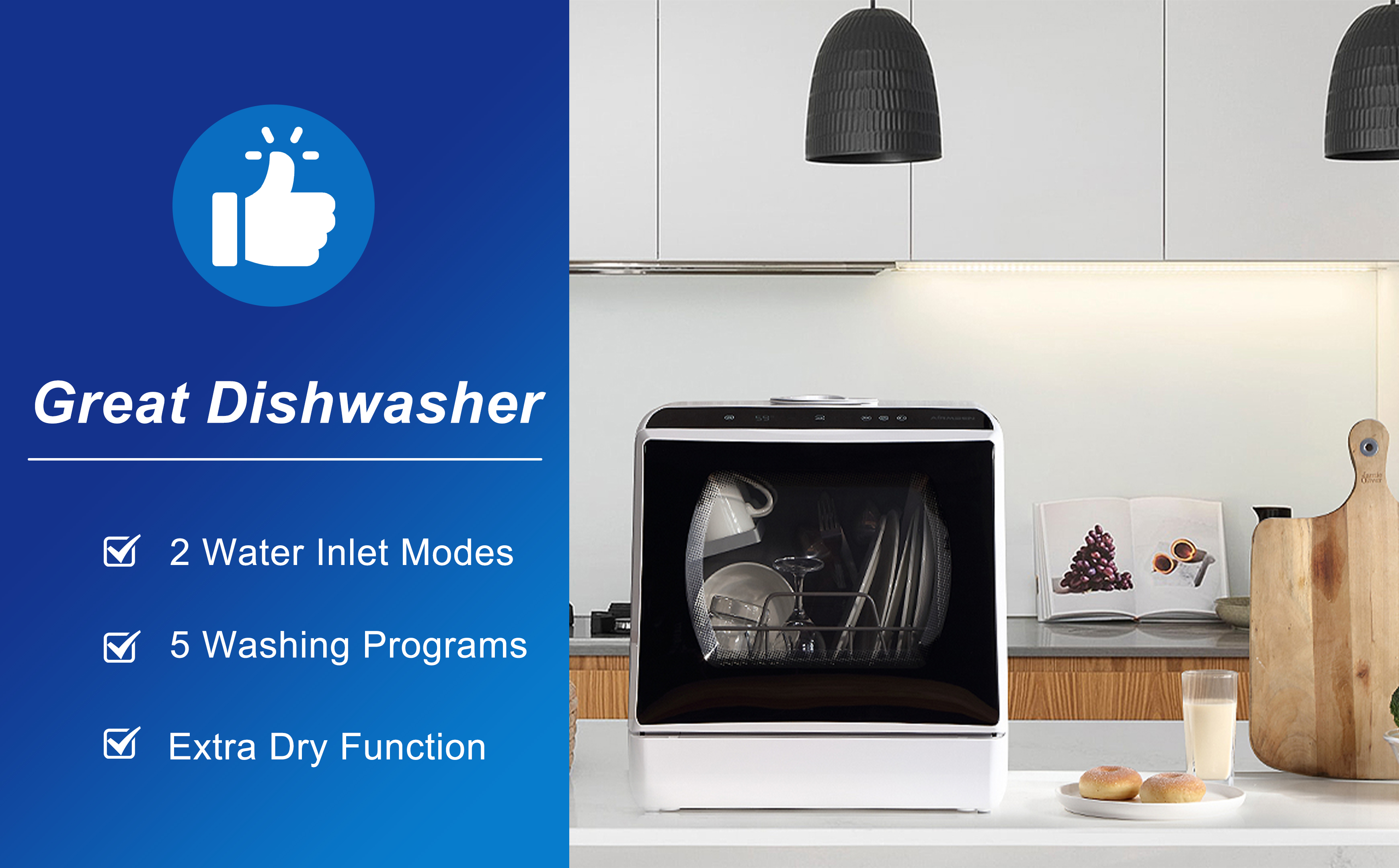 AIRMSEN AETDQR03 Portable Countertop Dishwasher, Compact Mini Dish