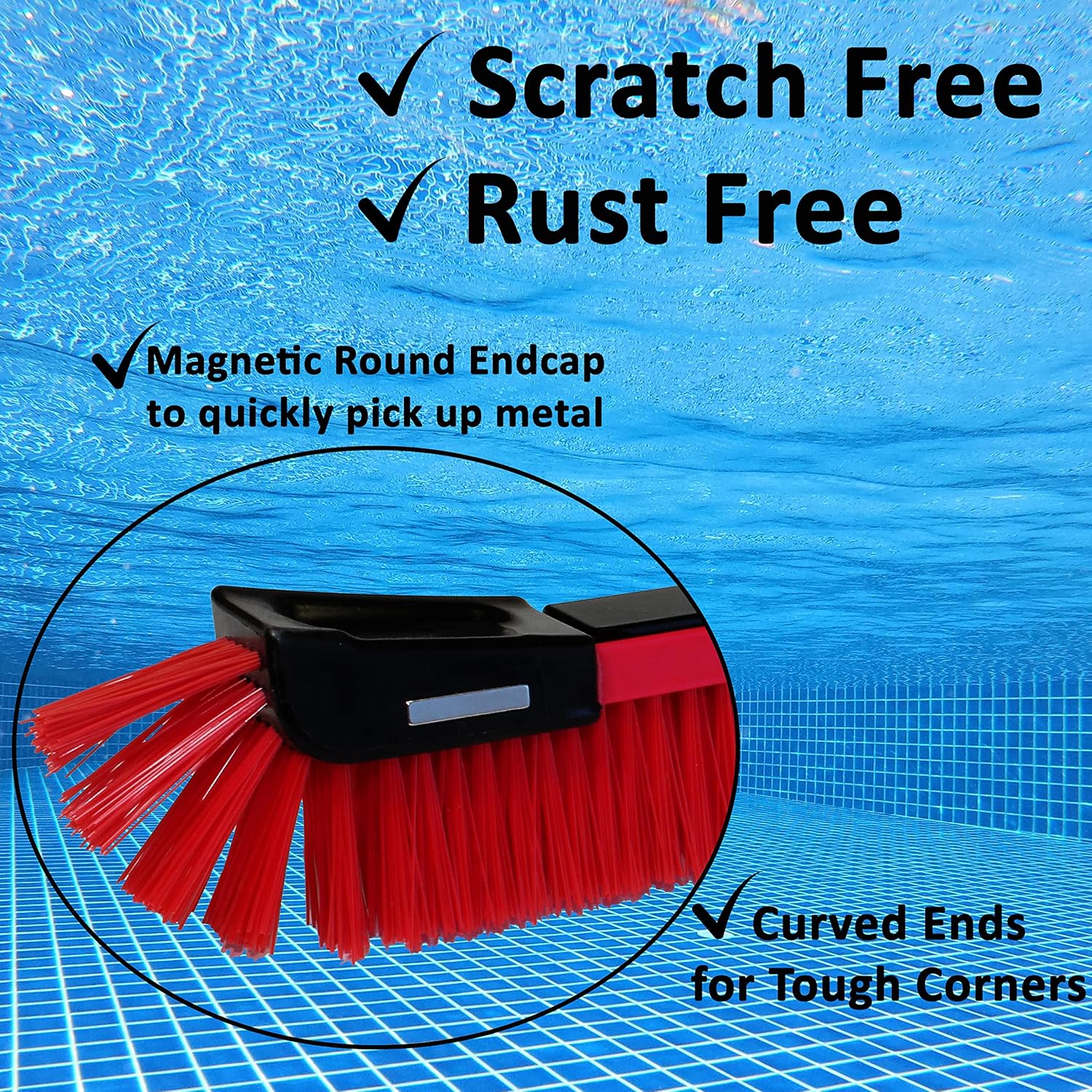 SKIMLITE MANUFACTURING Spartan SP2022 All Purpose Pool Brush Head 22" Heavy Duty PBT Bristles for Wall Corner Tile Floor Swimming Pools Scratch Free Curved Edges & Reinforced Metal Handle