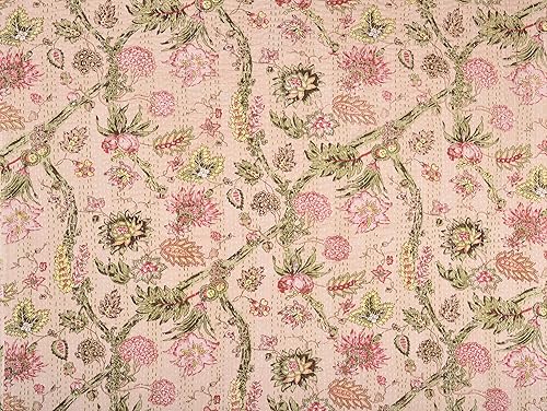 Miniatura 3 de Colcha india Vintage Kantha Colcha Colcha Manta Algodón Floral Estampado Melocotón Claro Hecho A Mano Gudari Individual