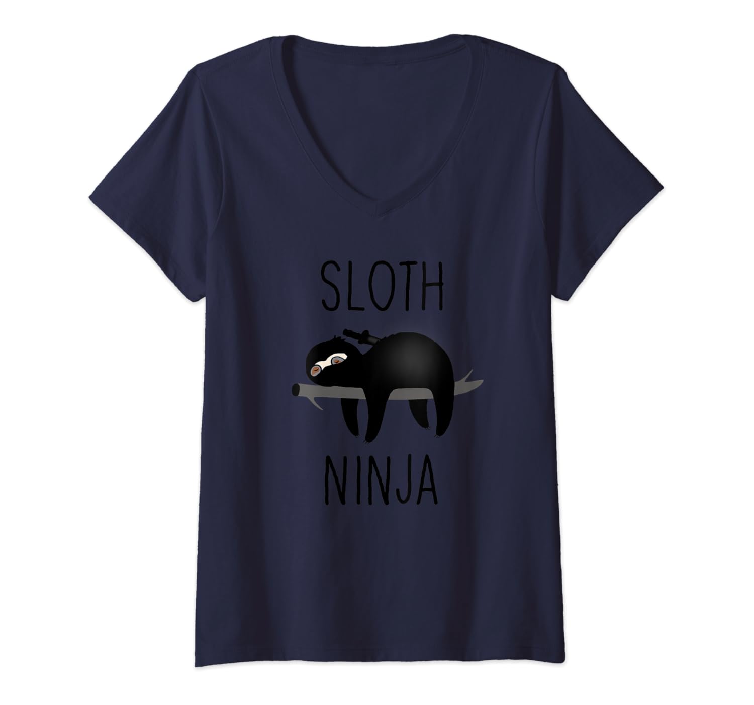 Womens Funny Lazy Warrior Sloth Ninja Image - Kids Martial Arts V-Neck T-Shirt
