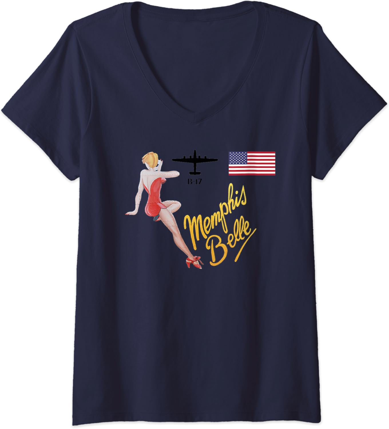 Womens The Belle WW2 Pin Up Nose Art VNeck T