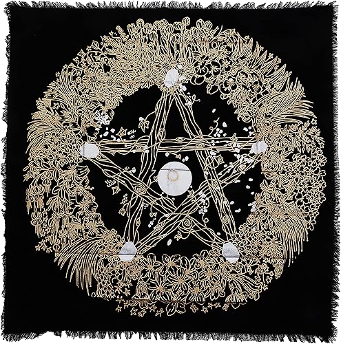 INDIAN CONSIGNERS Pentagrama floral cubierta perfecta para altar tarot brujería 18 x 18 pulgadas color dorado