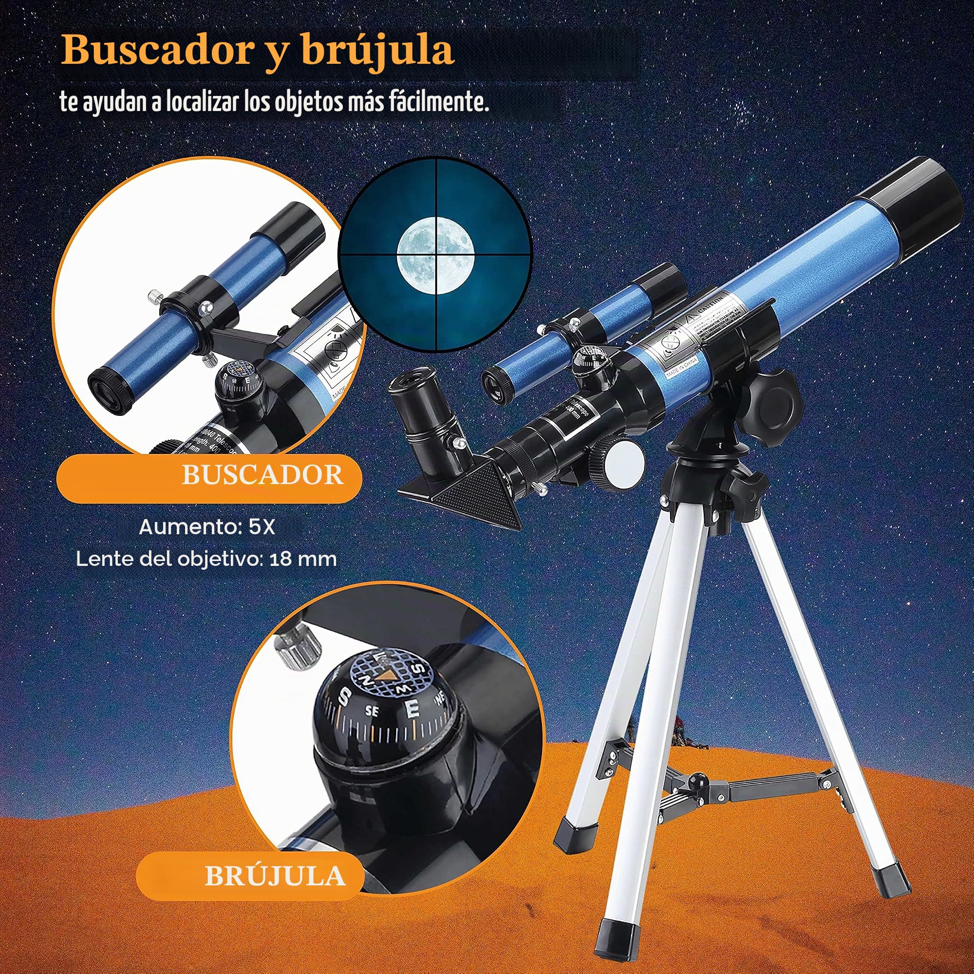 Aomekie Telescopio para Niños con Trípode de Mesa, 32X para Observar la Luna, Regalo para Niños, Ideal para Principiantes y Fomentar el Interés Astronómico