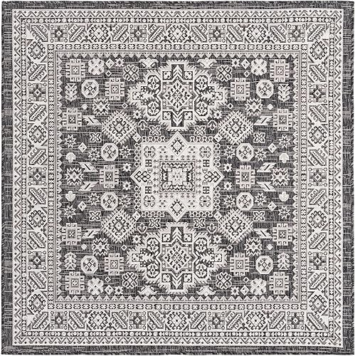 Miniatura 632 de Rugs.com Outdoor Aztec Collection Alfombra – 4 x 6 pies alfombra de tejido plano gris carbón perfecta para salas de estar, grandes comedores, planos