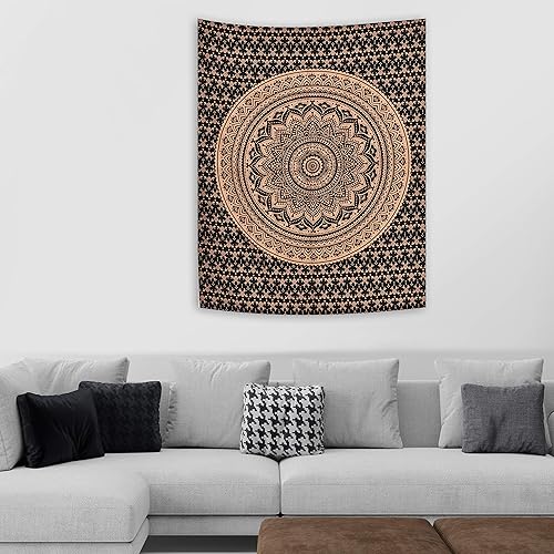 Miniatura 4 de ANJANIYA - Tapiz para colgar en la pared, diseño de mandala, nuevo sombreado dorado, decoración de dormitorio, metálico, hippy, arte de muro