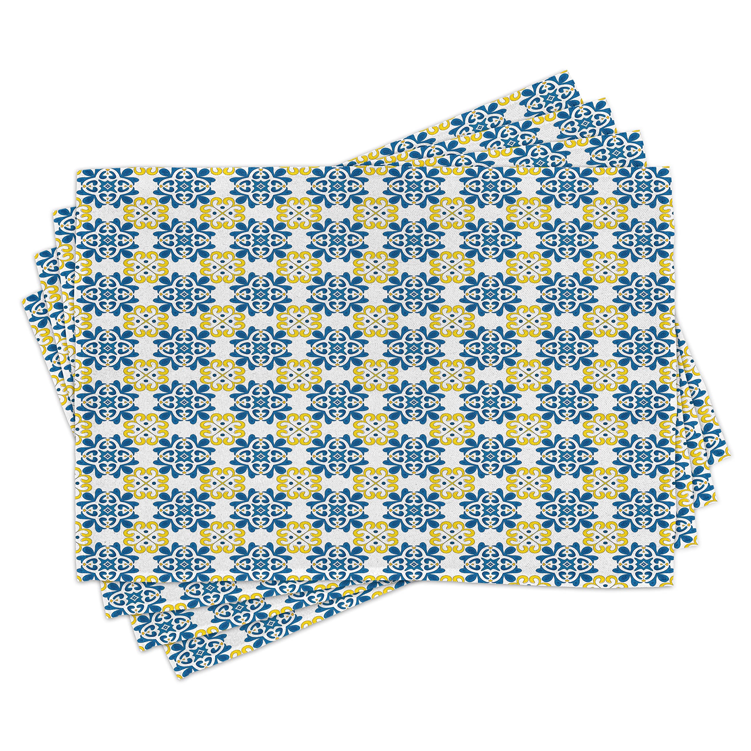 ABAKUHAUS Set Di 4 Tovagliette Americane In Tessuto – Stile Scandinavo Con Tulipani Vintage, Lavabili In Lavatrice, Impermeabili, Antimacchia, Colori Blu Grigio E Blu Pallido, 45x30 Cm - 2