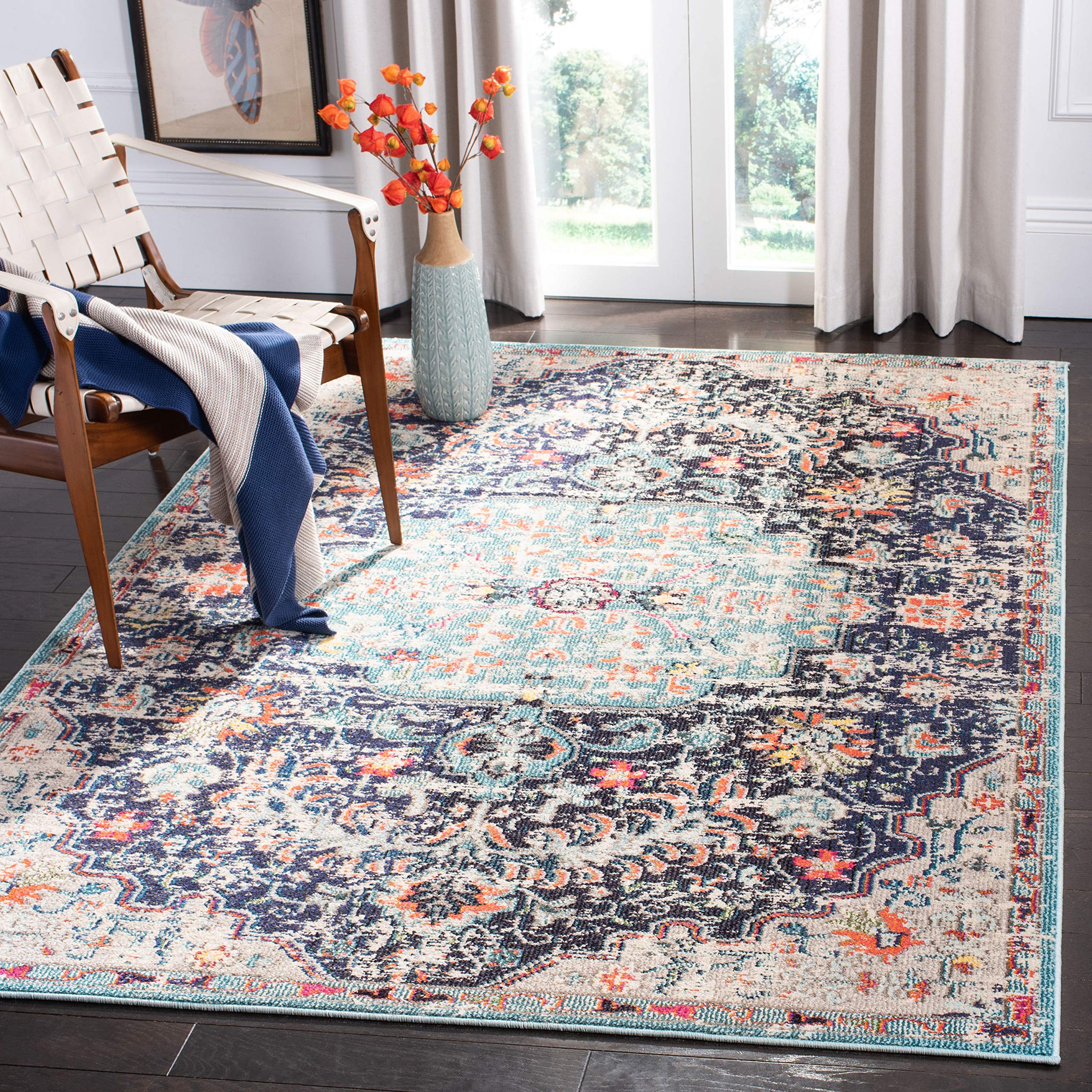 Safavieh Modern Chic Indoor Woven Rectangle Area Rug, Madison Collection, MAD447, in Black / Teal, 160 X 229 cm for Living Room, Bedroom or Any Indoor Space