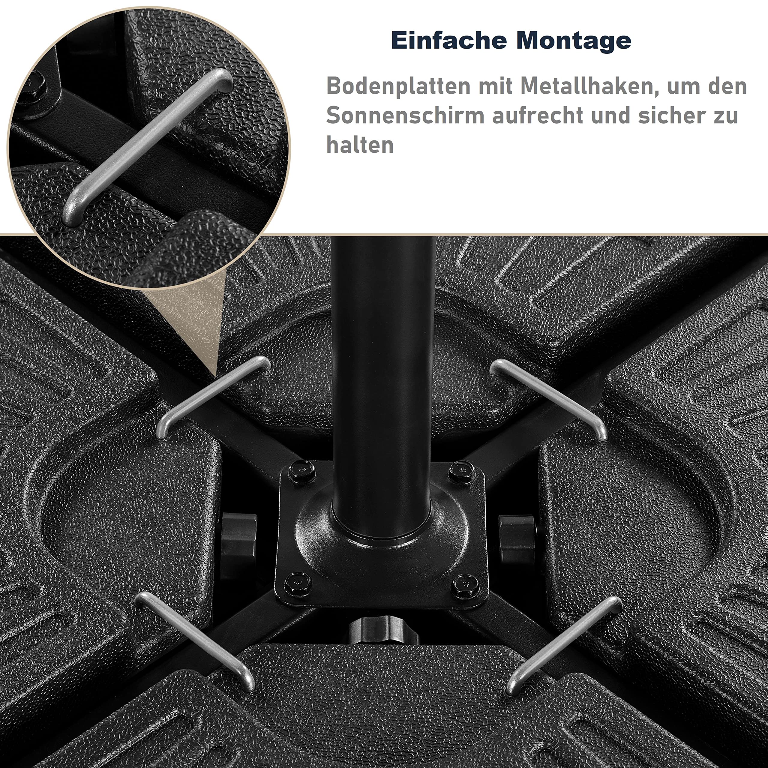 Yaheetech Sonnenschirmständer 4-teilig 48,5 cm Wasser befüllbare, Schwarz | Schirmgewicht Ampelschirm Faltbar Schirmständer mit eingebauten Griff mit 52 kg Wasser oder 66 kg Sand befüllbar
