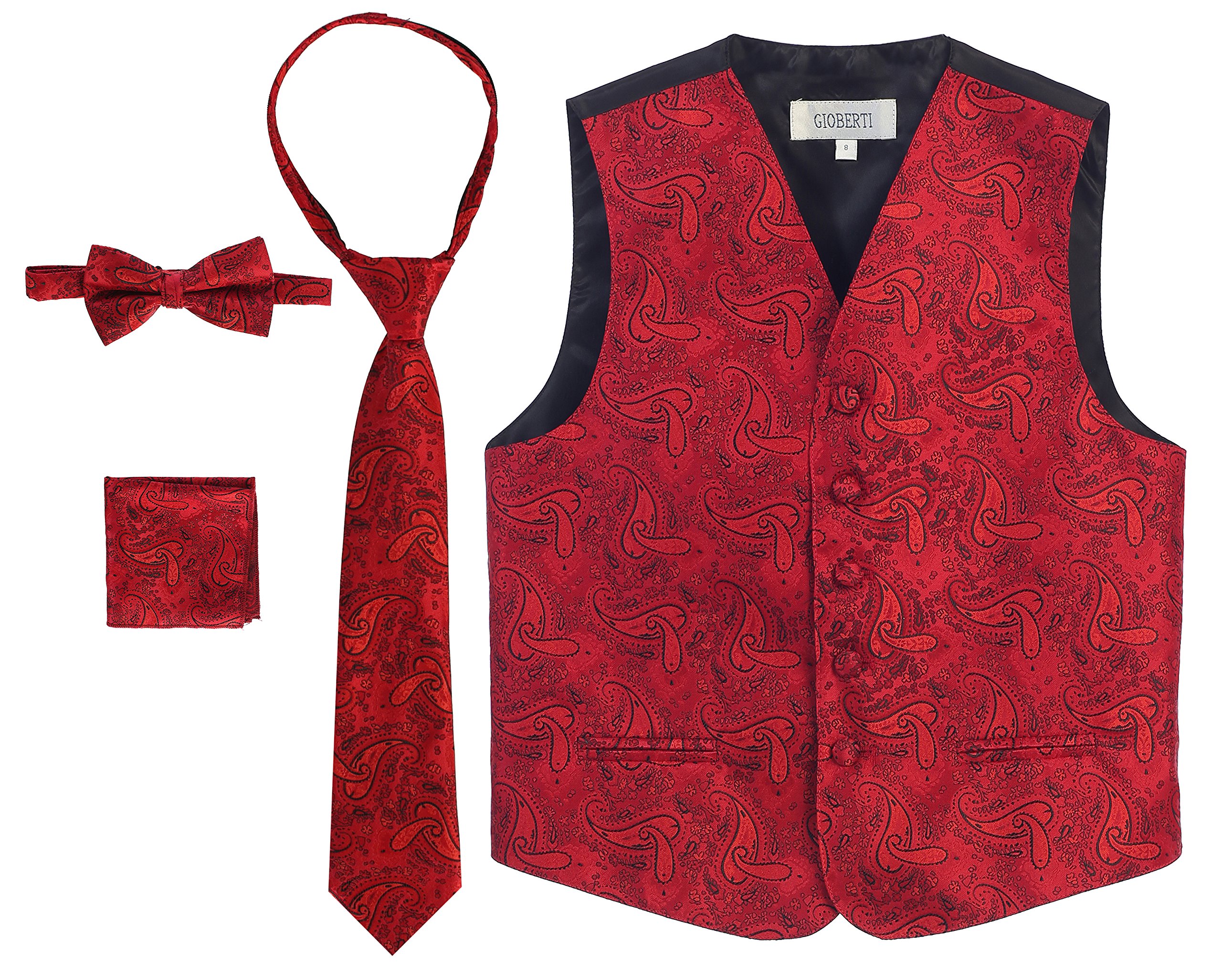 Gioberti Kids and Boys 4pc Paisley Vest Set - Vest, Bowtie, Tie, Pocket Square