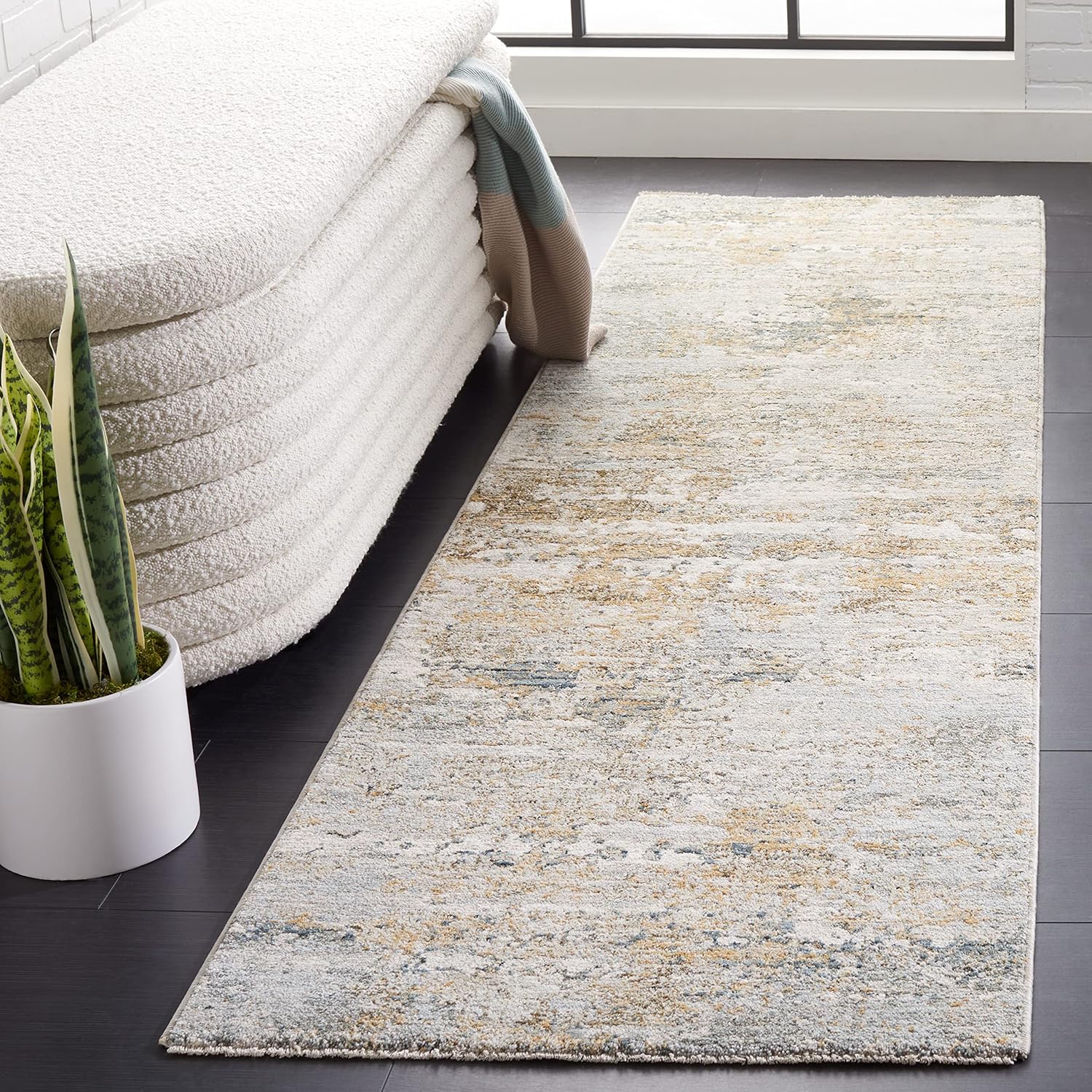 SAFAVIEH Area Rug 8x10 - Adrianna Collection - Large - Blue & Gold, Modern Abstract Design, Non-Shedding & Easy Cleaning, Ideal for Living Room, Bedroom, Office, Dining Space (ADN200N)