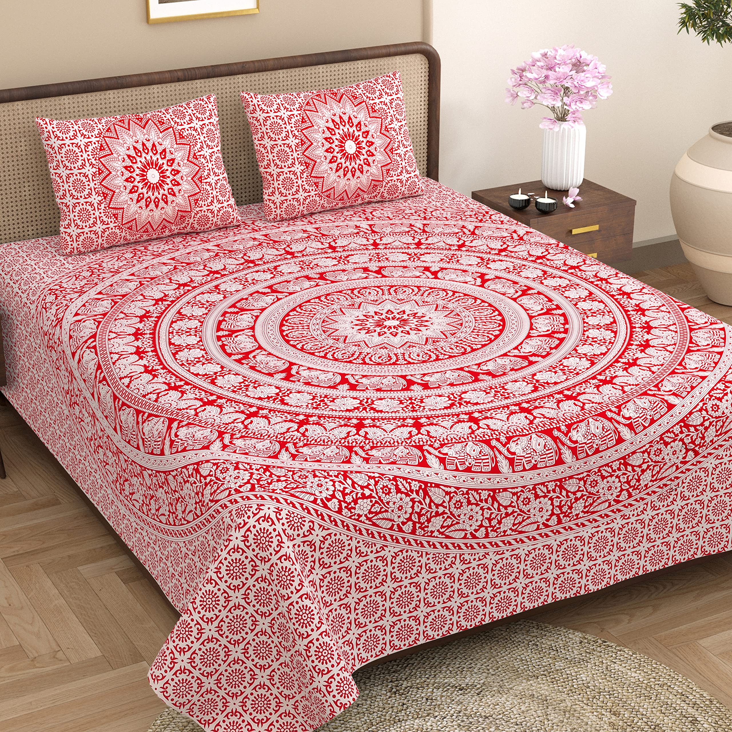 Värde Bedsheet for Double Bed Cotton | Bedsheet with 2 Pillow Covers | Jaipuri Bedsheet Cotton | All Season Comfort | Lightweight Yarn | Handmade Handloom Bedsheet | Size 230x215 cm | Cadmium Red (B0C6KTN9S1) Amazon Price History, Amazon Price Tracker