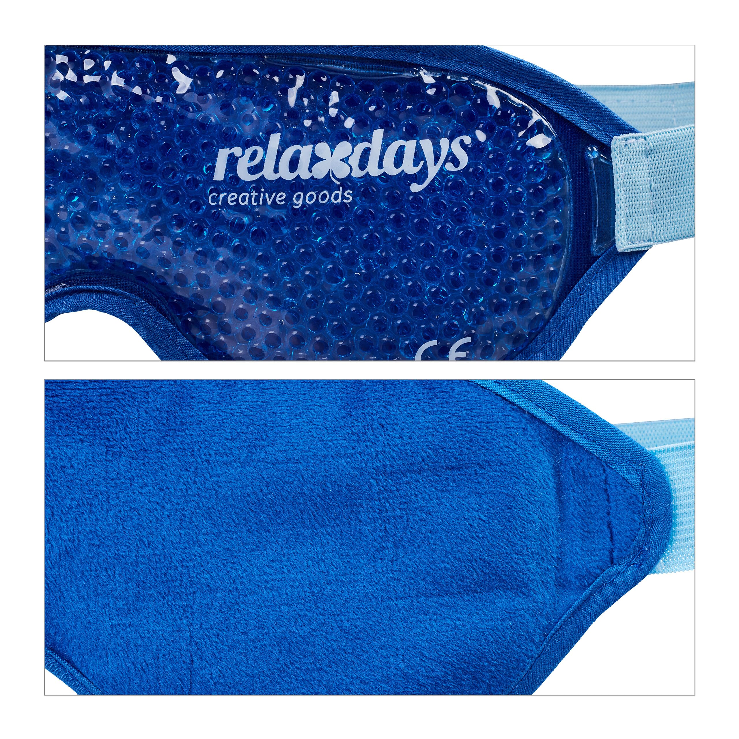 Relaxdays Maska chłodząca i rozgrzewająca, zestaw 2 sztuk, żelowe perły, maska chłodząca na oczy, okulary chłodzące z zapięciem na rzepy, niebieska