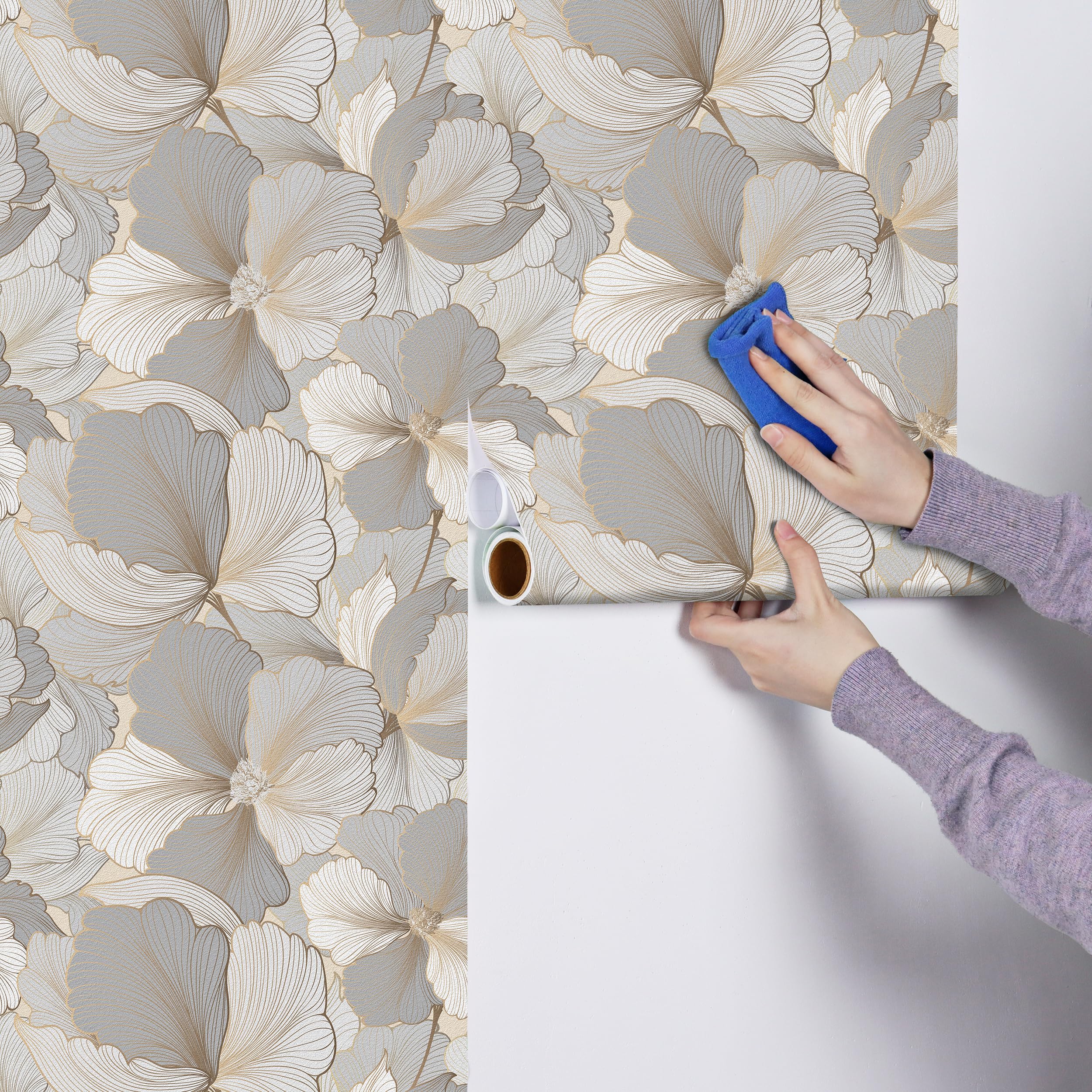 Papel Pintado Flores Beige Gris Vinilo Adhesivo Muebles Papel De Pared Decorativos Vinilo Para Muebles De Cocina Papel Pintado Autoadhesivo Para SalóN Armarios Impermeable44,5cm X 1000cm