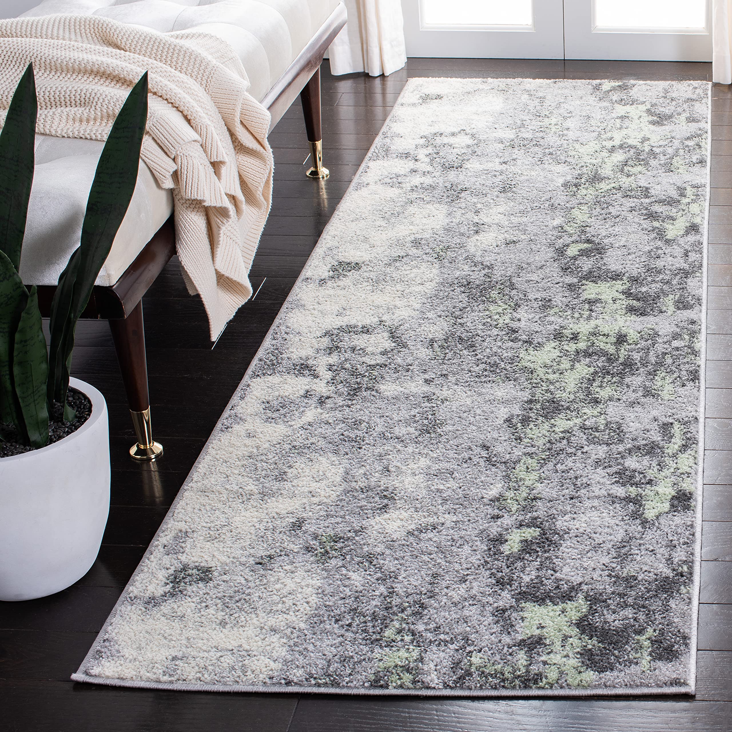 SAFAVIEH Adirondack Collection Runner Rug - 2'6" x 12', Green & Grey, Modern Abstract Design, Non-Shedding & Easy Care, Ideal for High Traffic Areas