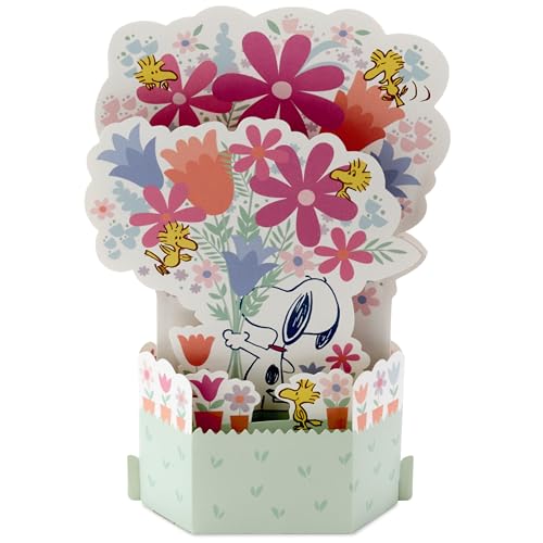 Hallmark Musical & Light Up Mothers Day Card for Mum 3D, Pop Up, PEANUTS SNOOPY & Flowers, Pink, Red, Green - Image 2