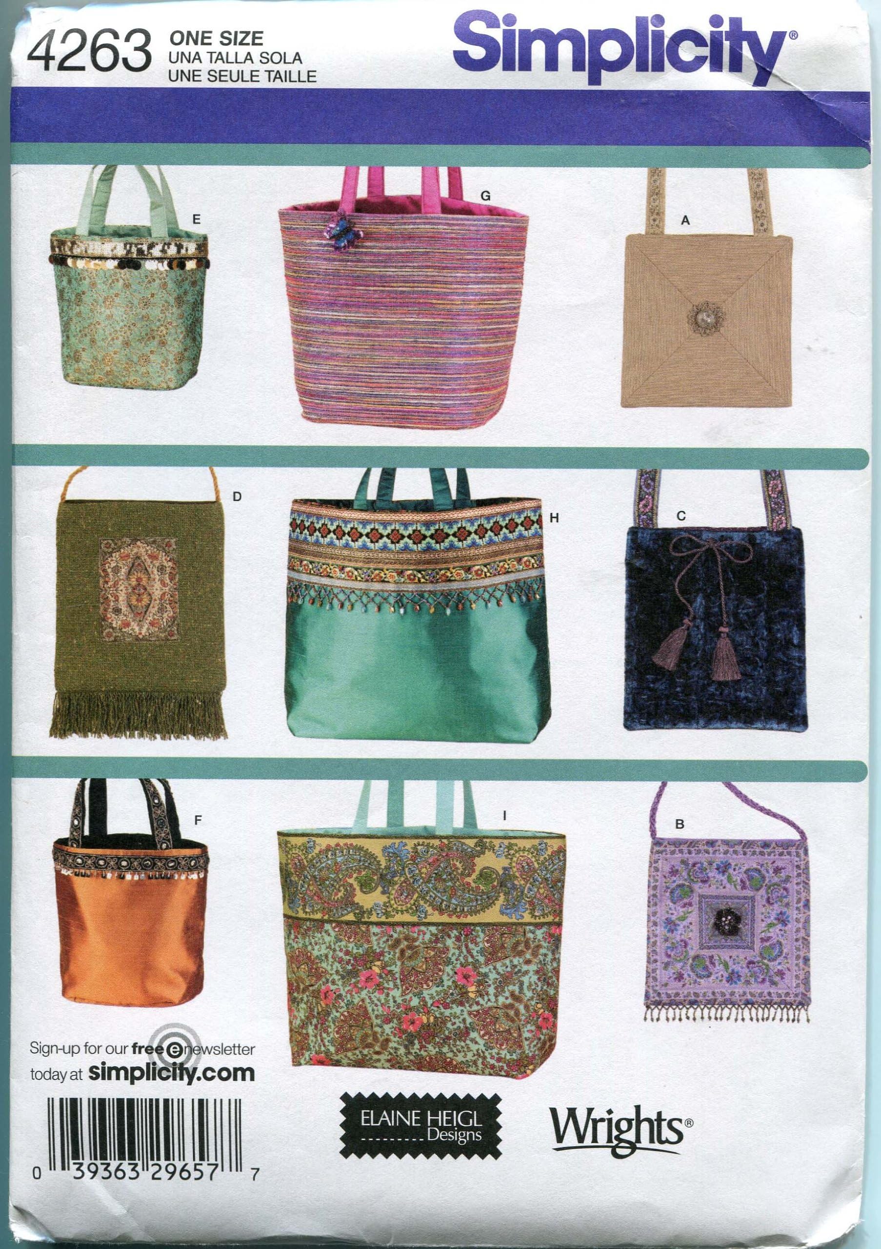 Simplicity4263 Sew Pattern BAGS Handbags Purses - 9 Styles