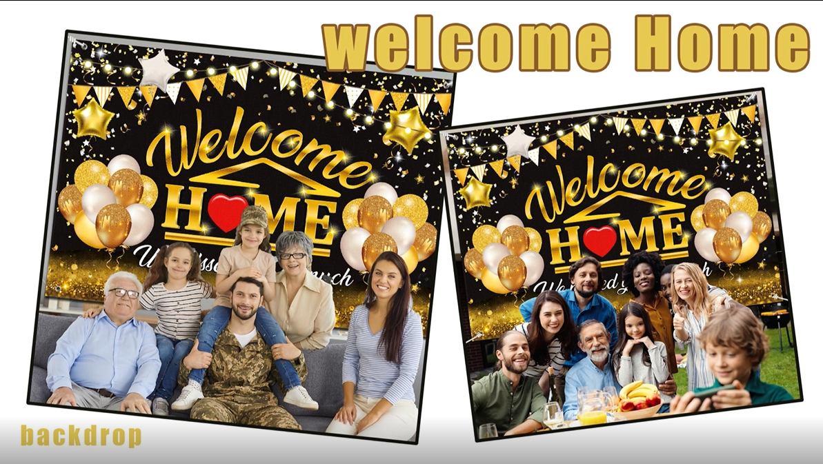 Welcoe Hoe Decorations - Black Gold Welcoe Hoe Banner Backdrop 6ft - View #3