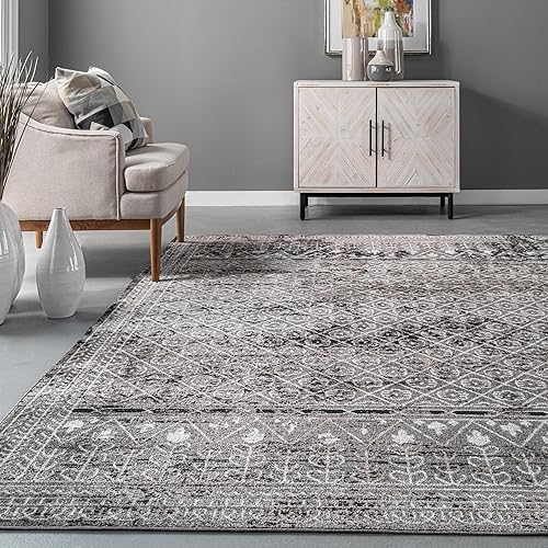 Miniatura 9 de nuLOOM Prestyn - Alfombra tribal con diseño de enrejado, lavable a máquina, 4 x 6 pulgadas, color gris