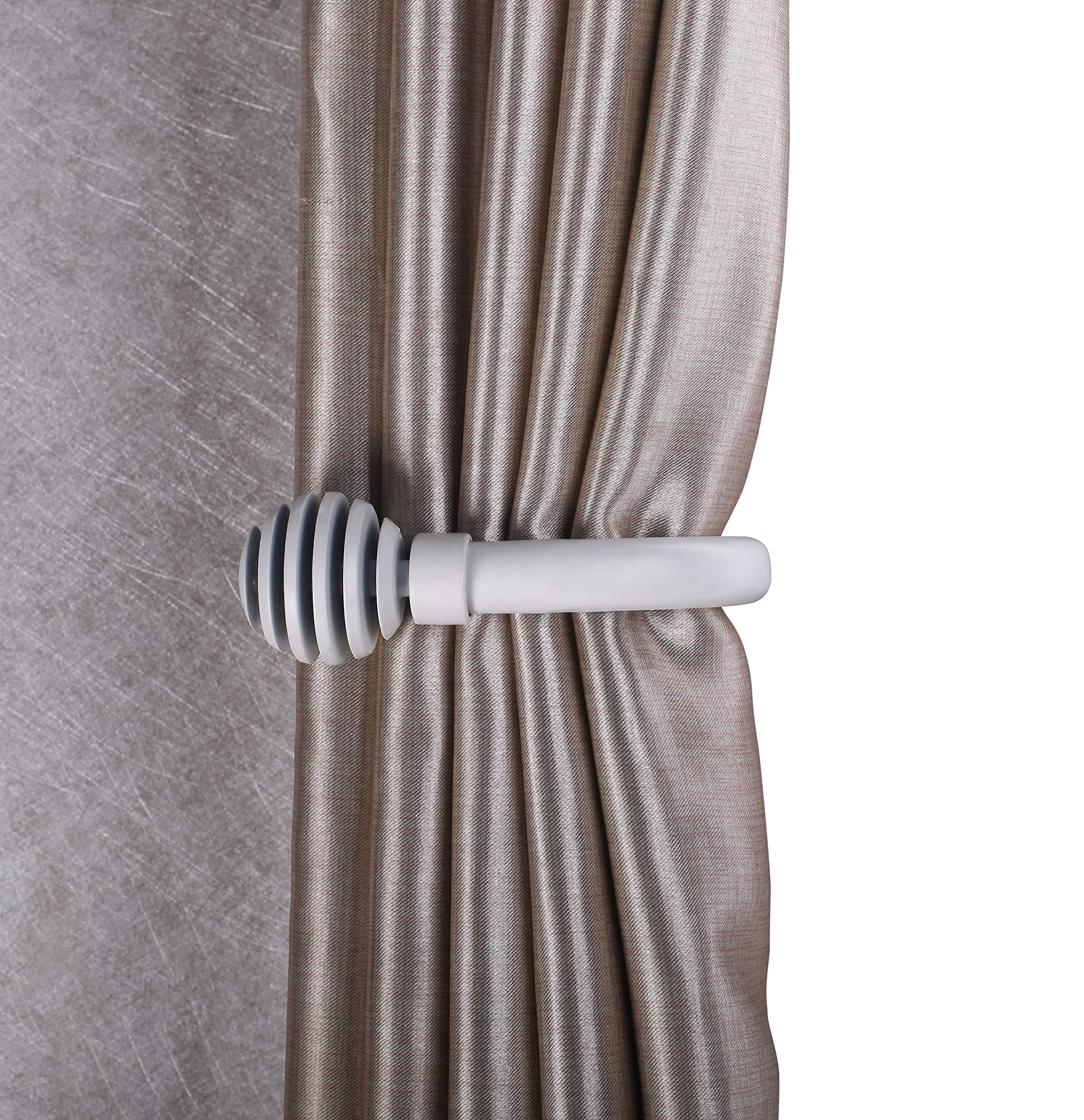 Home Harmony® Sliced Ball Finial Telescopic Extendable Curtain Pole set In Black Silver White and Matching Holdbacks Available (White, Pair Of Holdbacks)