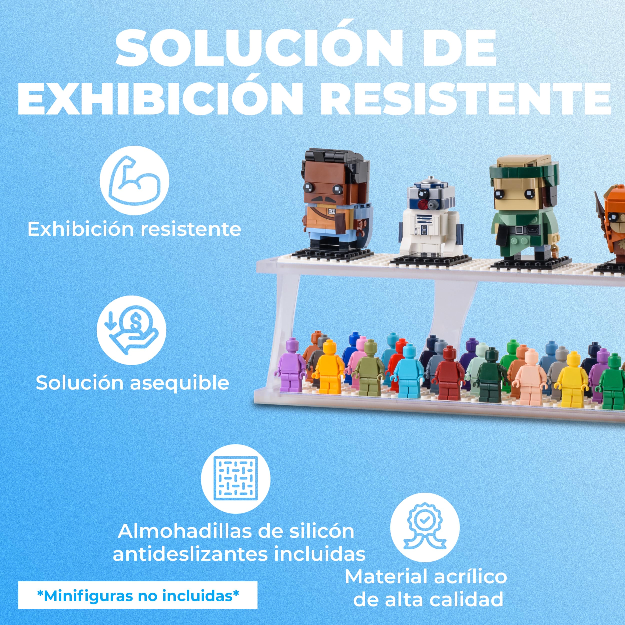 Tapeera Minifiguras estantes de presentación (paneles blancos, mesa y apilables)