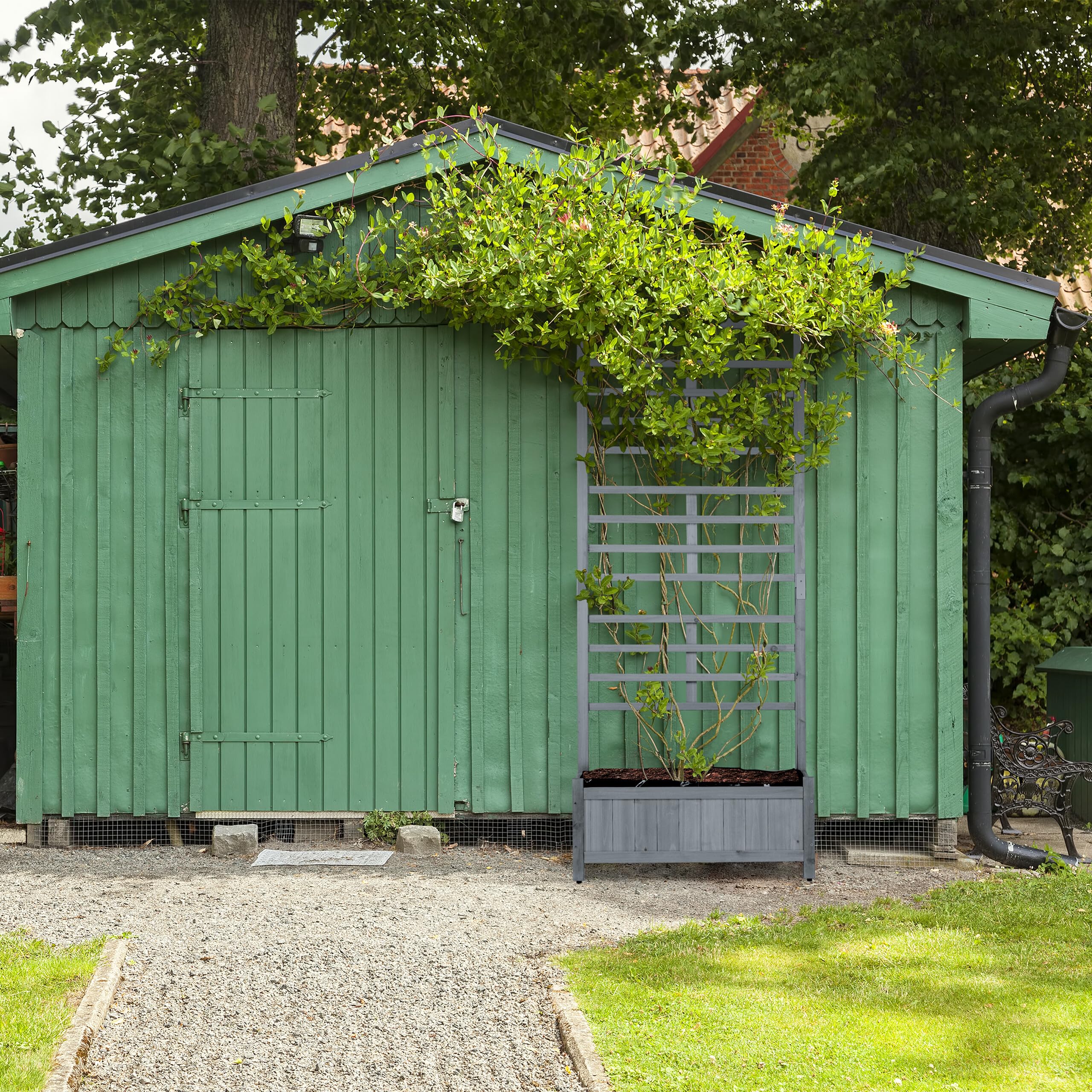 Relaxdays Jardinière en Bois, avec Treillis, Brise-Vue, H x L x P : 171 x 71,5 x 32 cm, Balcon et Jardin, Grise