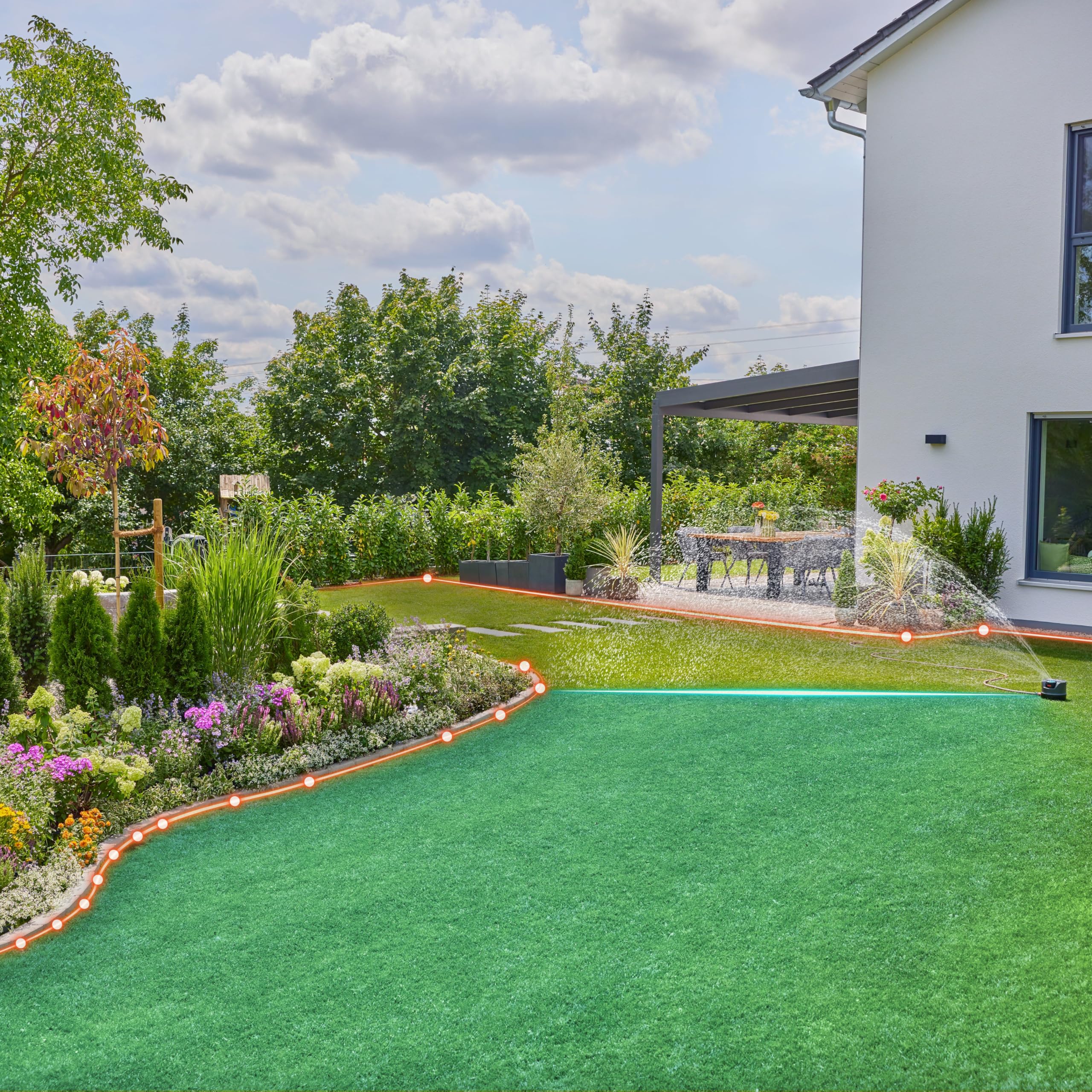 Gardena AquaPrecise Bewässerungssystem für Rasenflächen bis zu 320 m²: solarbetrieben, gleichmäßige Wasserverteilung, für jede Gartenform, Bluetooth, einfache Installation (16000-20)