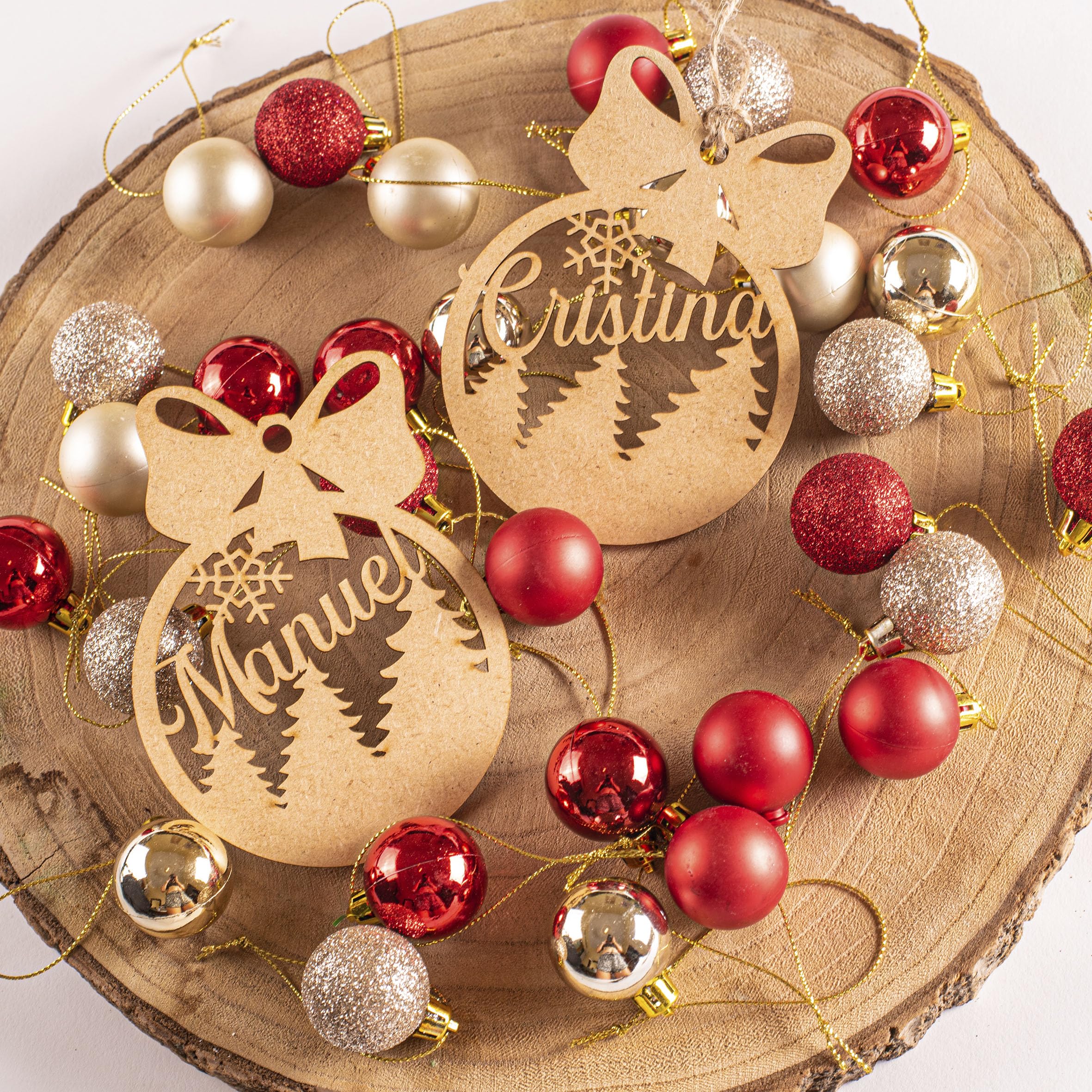 Bola de Navidad Personalizada de Madera, Decoración Navideña, Adorno Navideño para Decoración de Árboles, Bolas de Navidad Personalizadas con Nombre Ideal (ARBOL)
