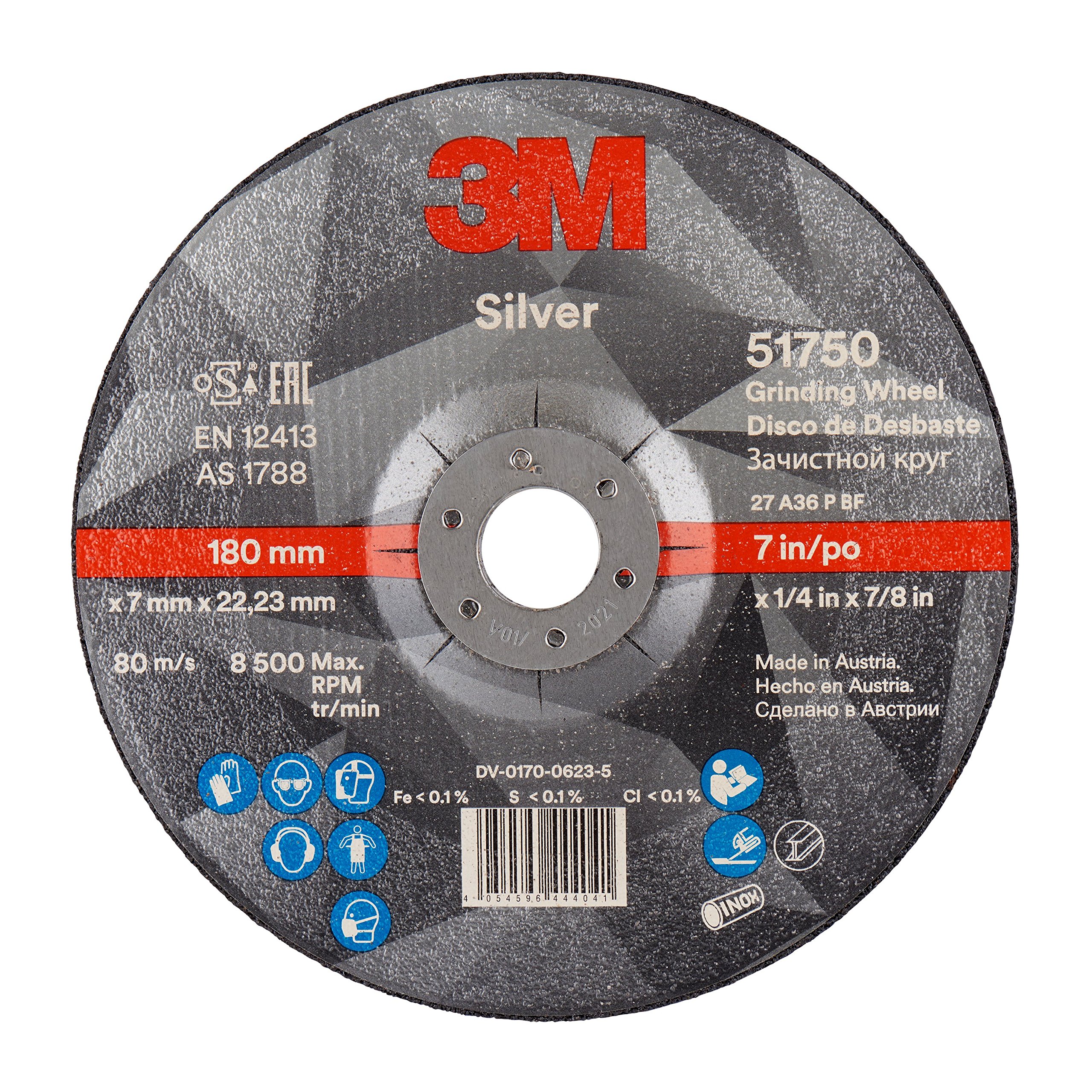 3 M 51750 Silver Disco desbaste, 180 mm, 7 mm, 22, 23 mm, tipo 27