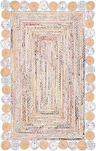 Miniatura 2 de SAFAVIEH Cape Cod Collection - Alfombra decorativa, 4 x 6 pies, beige y multicolor, hecha a mano de yute y algodón, trenzada estilo bohemio, ideal