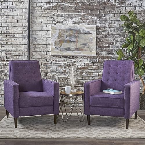 Miniatura 73 de GDFStudio Macedonia - Sillón reclinable de tela con respaldo copetudo, moderno Gris,azul (Muted Blue),Verde apagado/Espresso oscuro,Morado
