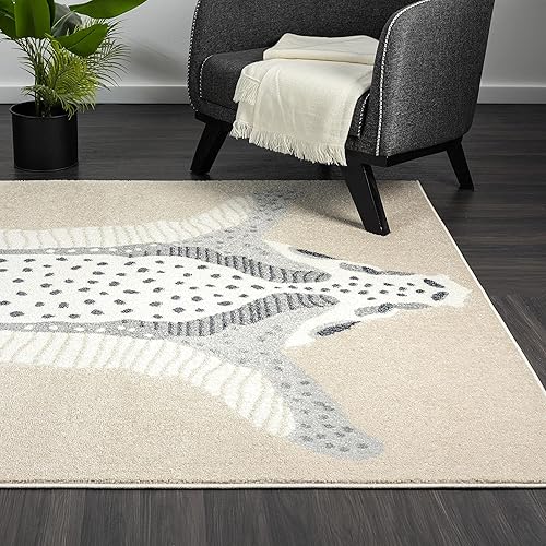 Miniatura 6 de Abani Nuevo Collection - Alfombra de área, diseño moderno de piel sintética, color marfilbeige, 7.9 x 10.2 pies, fácil de limpiar, duradera para