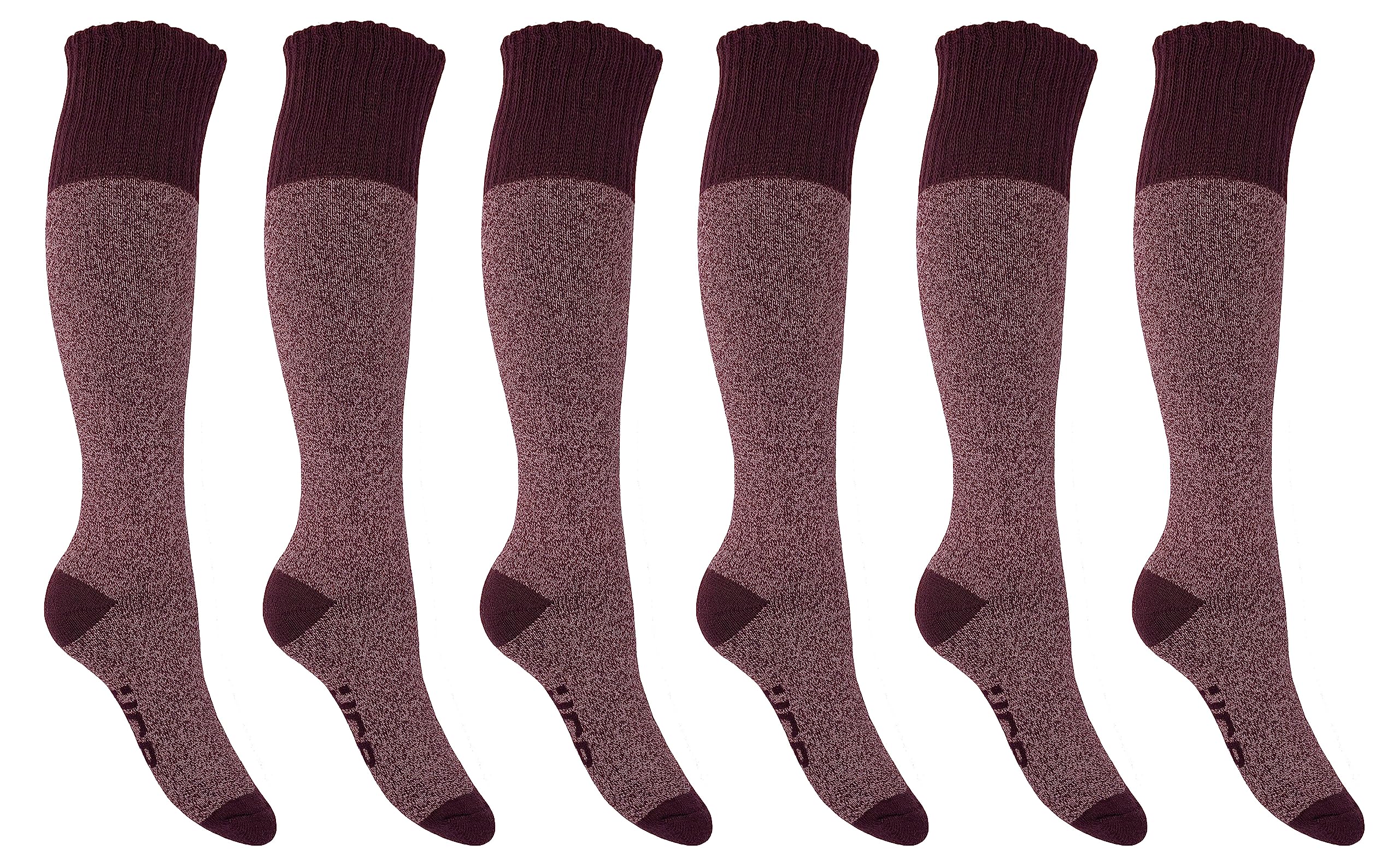 JCB - Ladies Welly Boot Socks -Cotton Rich - 1 Pack - Burgundy - UK 4-7 EUR 37-40 - Knee High Socks (6 Pair Pack)