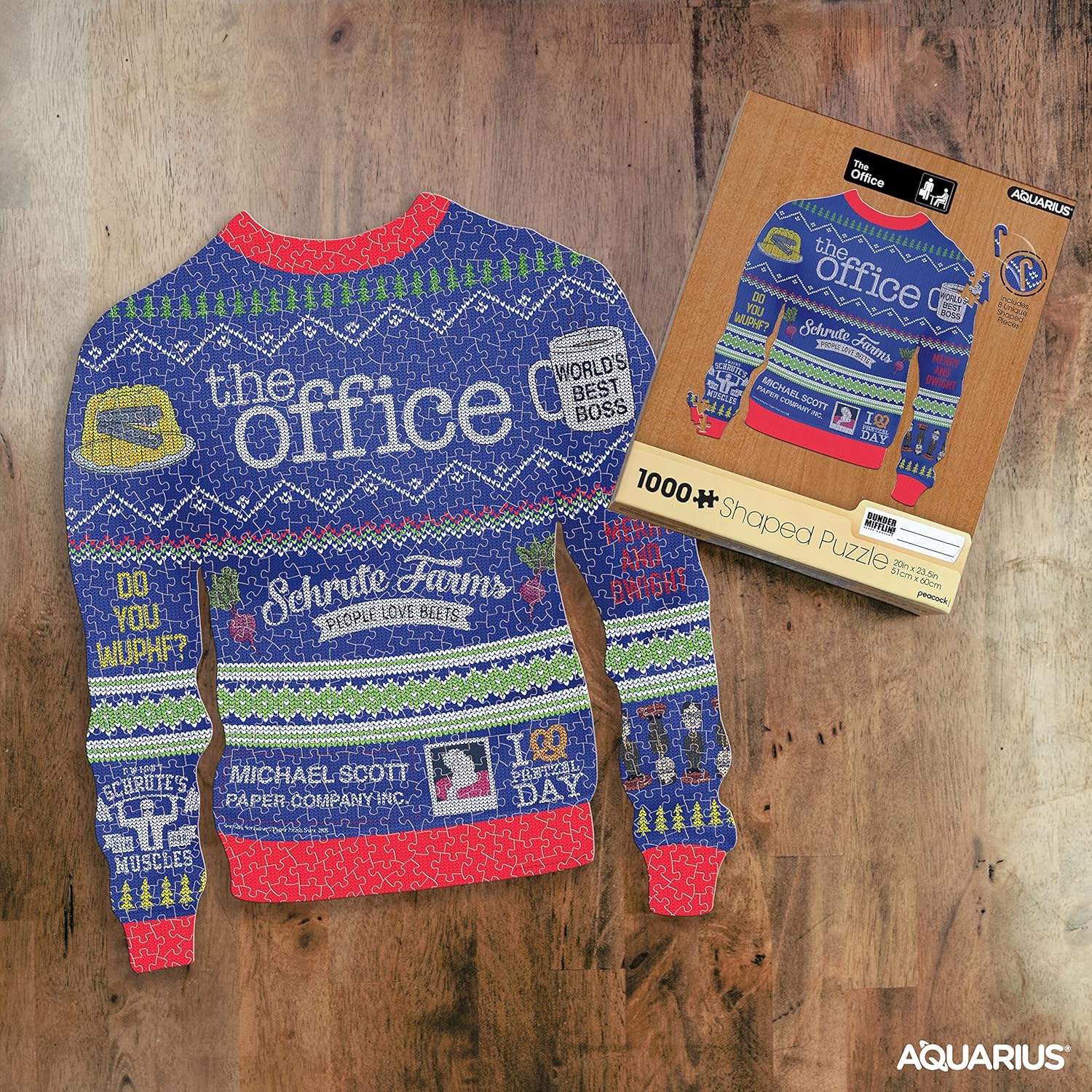 Aquarius The Office Ugly Christmas Sweater Shaped (1000 Piece Jigsaw Puzzle) - Officially Licensed The Office Ugly Merchandise & Collectibles - Glare Free - Precision Fit - 20x28 Inches
