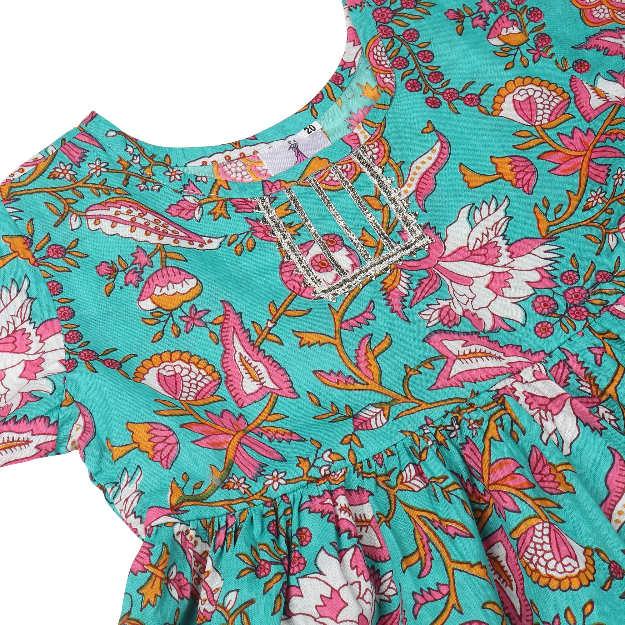 Arshia Fashions Baby Girls Jaipuri Print Frock Style Kurti with Frill Sleeves and Dhoti Style Salwar Ethnic Dress 2