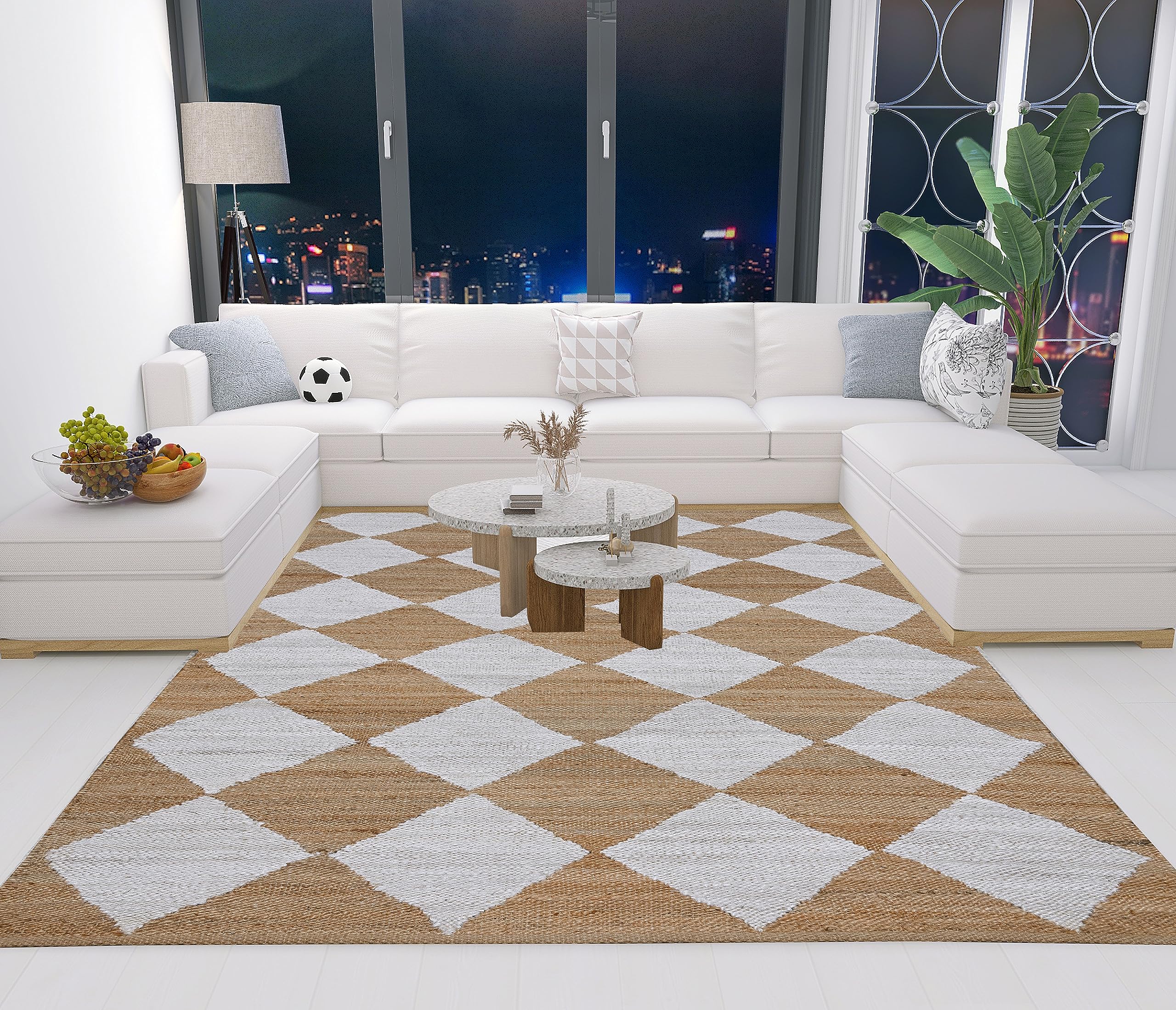 Antep Rugs Natural 5x7 Indoor Hand Woven Fiber Jute Diamond Area Rug (Natural-Off White, 5' x 7'6")