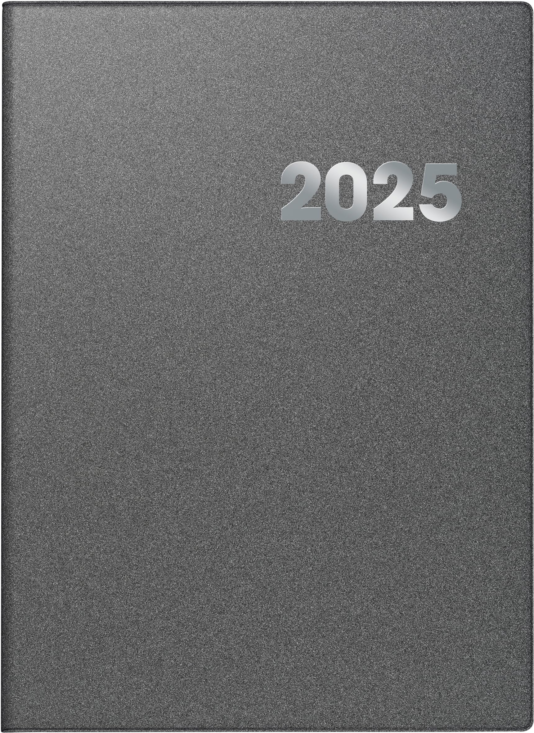BRUNNEN Book Calendar Model 789 (2025), 1 Page = 1 Day, A4, 384 Pages, Plastic Cover Reflection, Grey, gray
