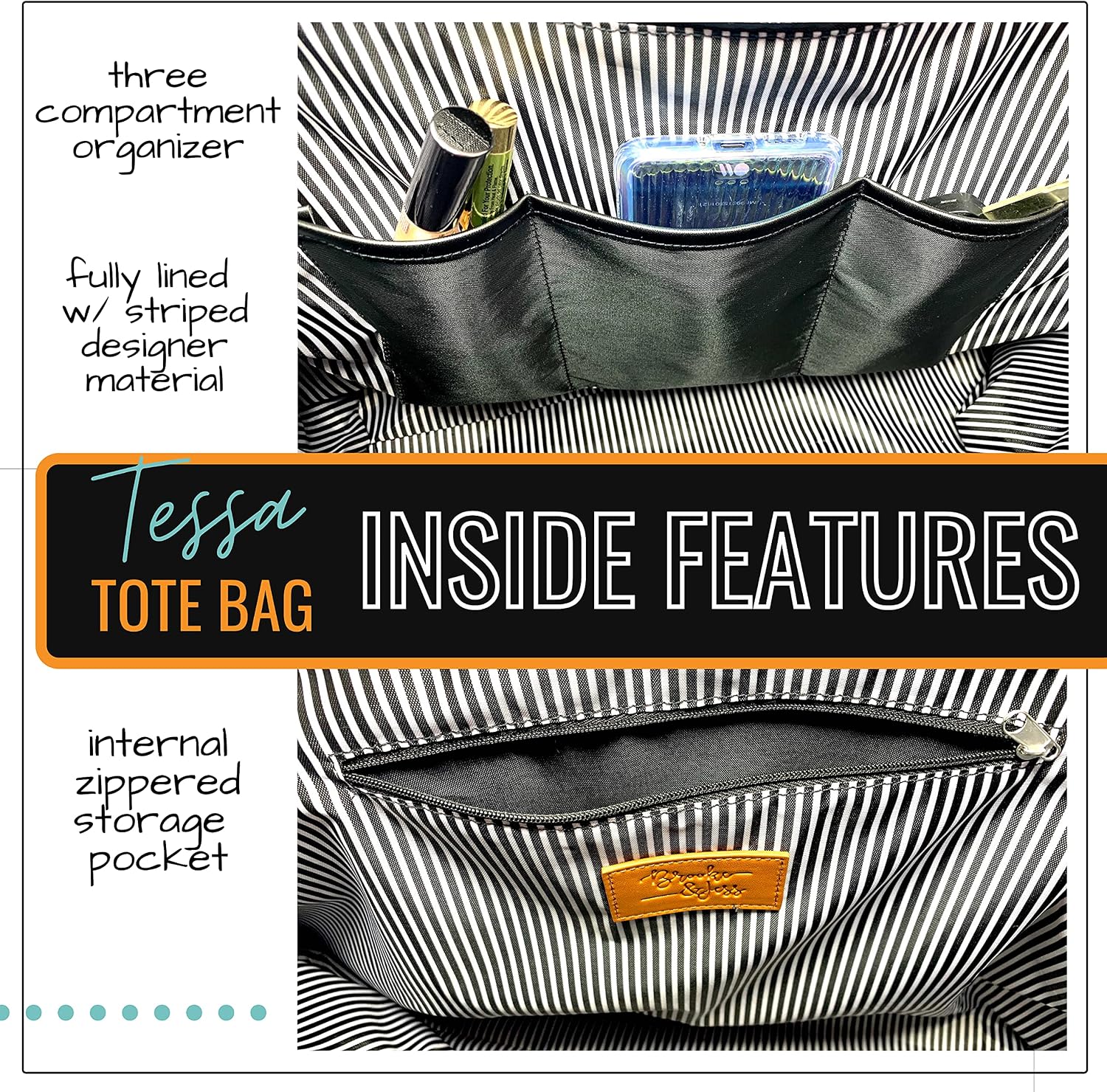 Brooke & Jess Designs Mom Bags for Everyday - Bags for Women with Zipper, Large Stylish Travel Bag, Work Bag image 4