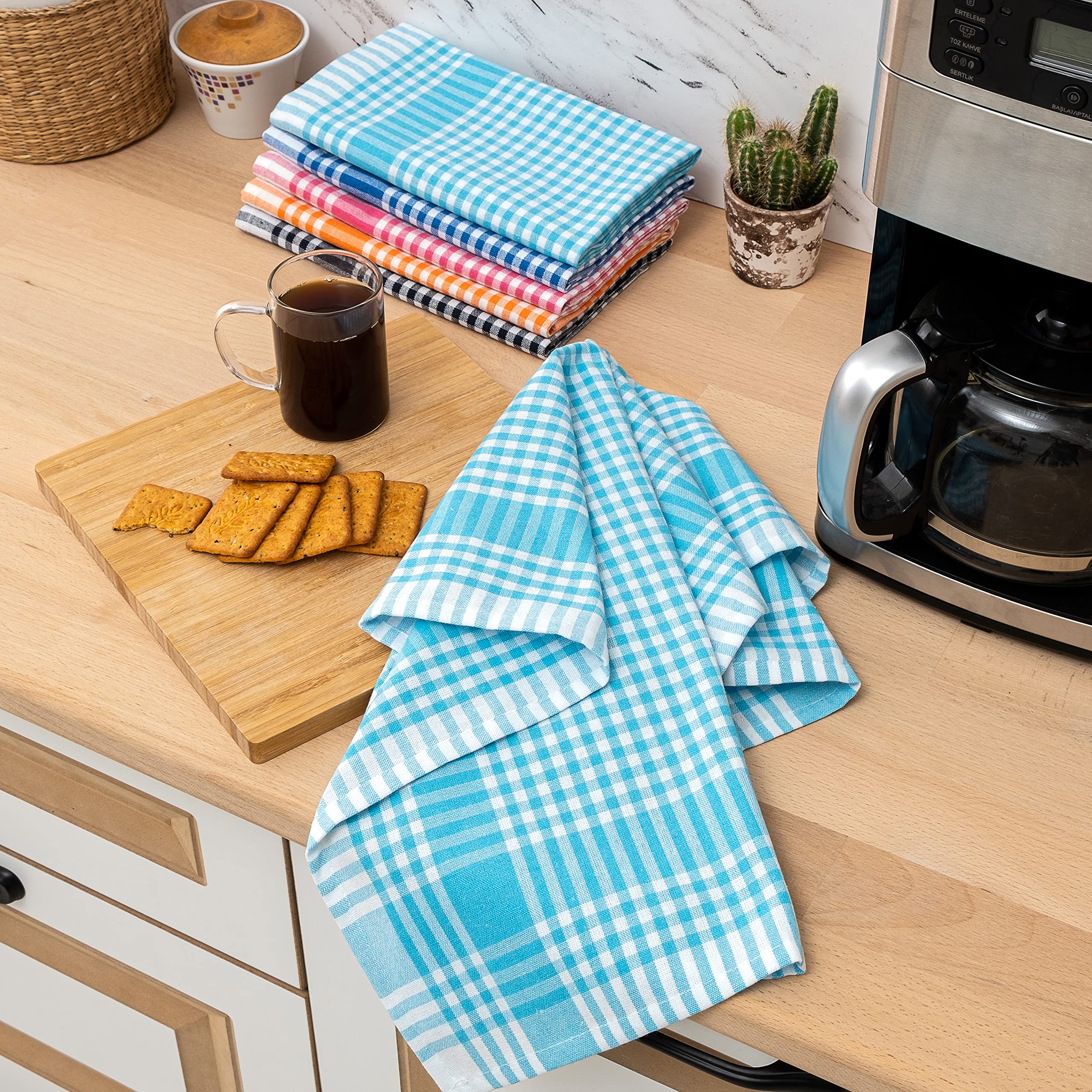 NATUR FUTURE® Cotton Tea Towels, Set of 10, Multicoloured, 45 x 65 cm, Vintage Look, Checked, Tea Towels, Kitchen Towels - Image 3